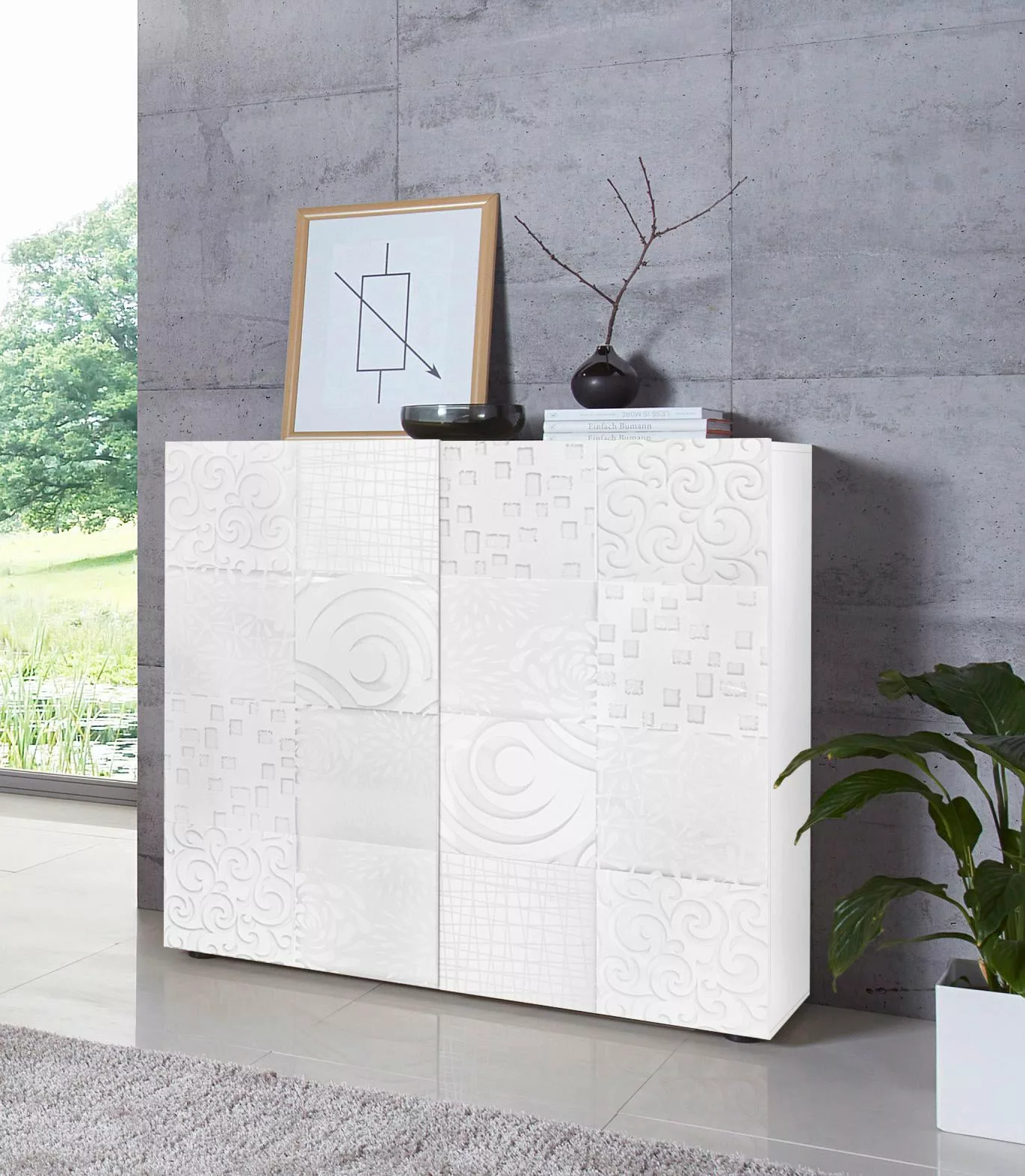 INOSIGN Highboard "Miro", Breite 121 cm mit dekorativem Siebdruck günstig online kaufen