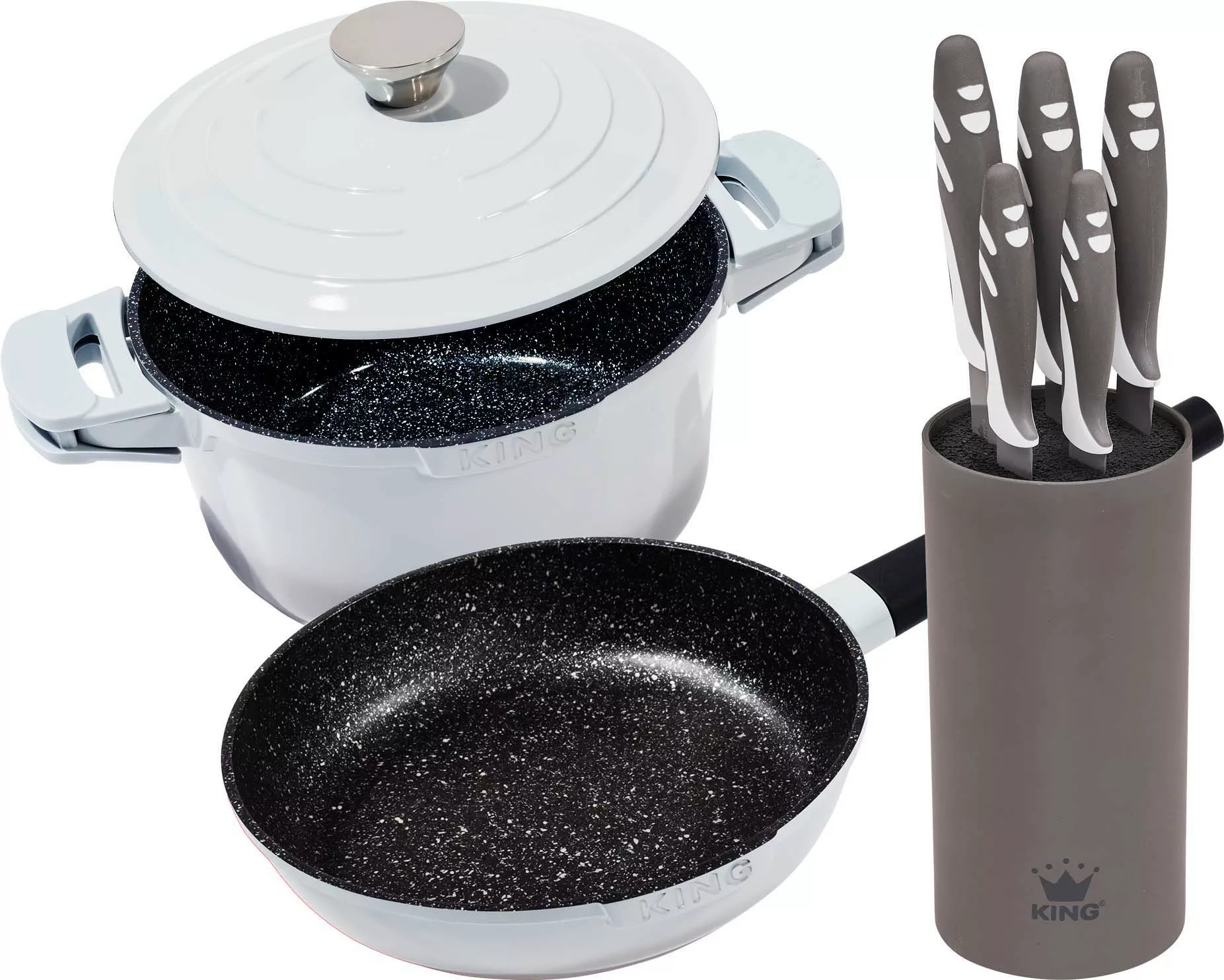 KING Topf-Set »Shine Grey«, Aluminiumguss, (Set, 8 tlg., 1x Schmortopf 24 c günstig online kaufen