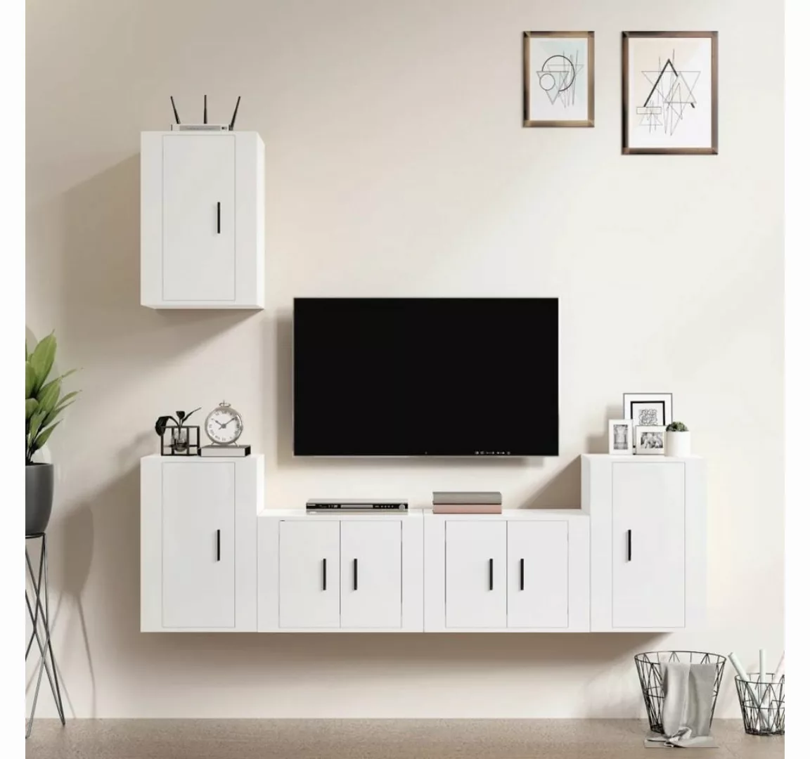 furnicato TV-Schrank 5-tlg. TV-Schrank-Set Hochglanz-Weiß Holzwerkstoff günstig online kaufen