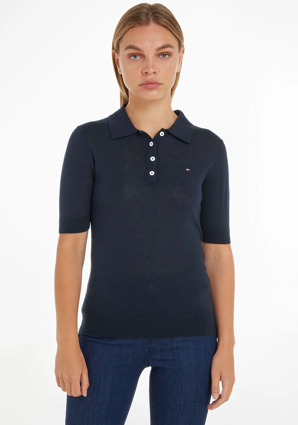 Tommy Hilfiger Polokragenpullover "BUTTON POLO SS TOP", mit Logo auf der Br günstig online kaufen