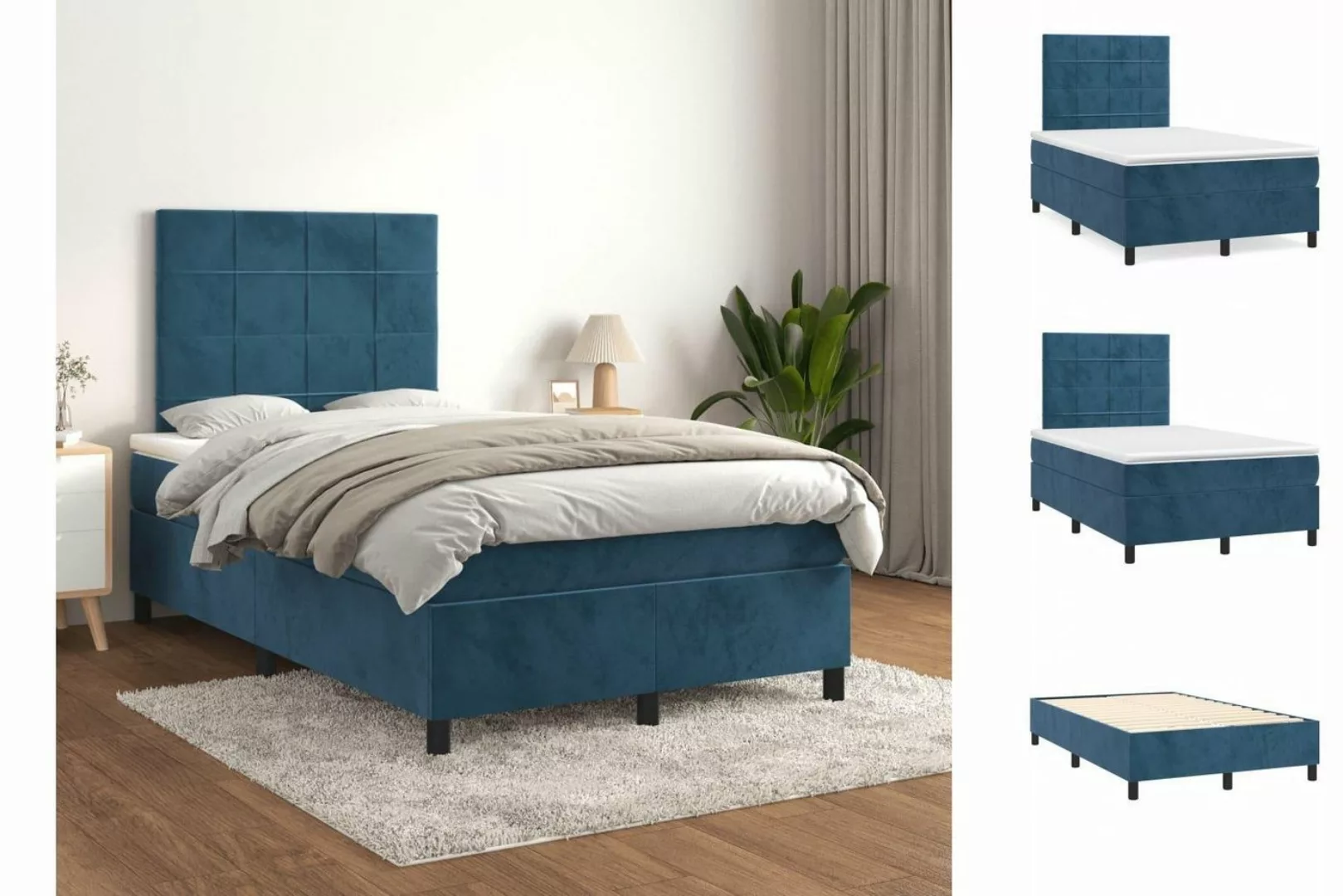 vidaXL Boxspringbett Boxspringbett mit Matratze Dunkelblau 120x200 cm Samt günstig online kaufen