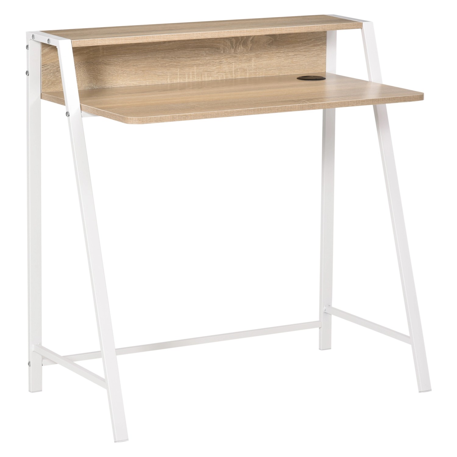 HOMCOM Schreibtisch mit Ablagefach Kabeldurchlass Metall Weiß Eiche 84 x 45 günstig online kaufen