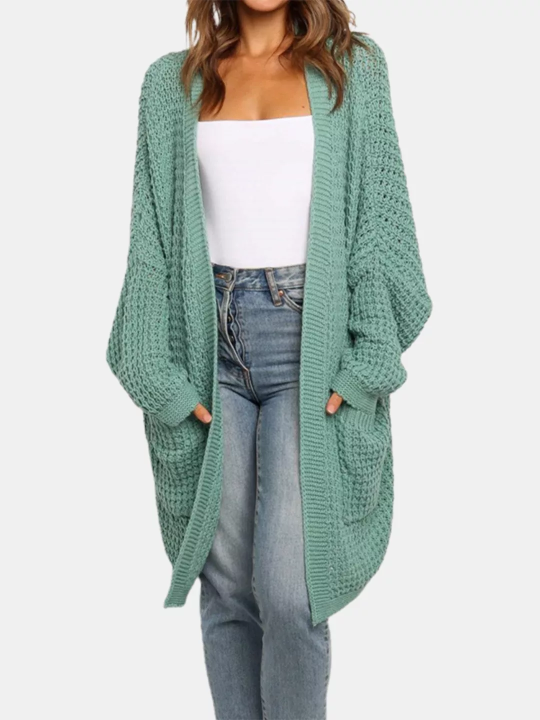 Einfarbige Langarm-Strickjacke mit Strick für Damen günstig online kaufen