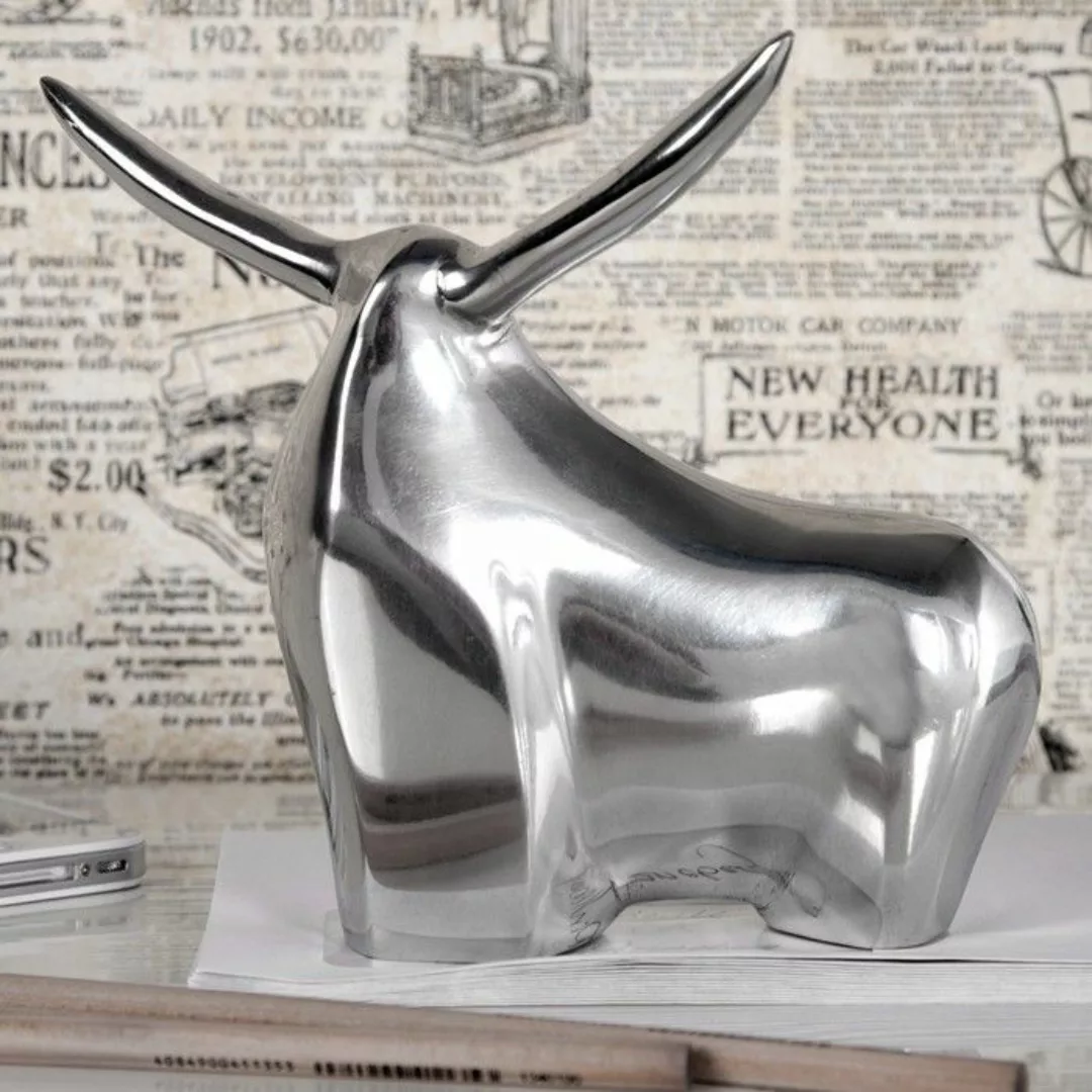 Deko Skulptur Briefbeschwerer Stier HECTOR Silber aus poliertem Aluminium 1 günstig online kaufen