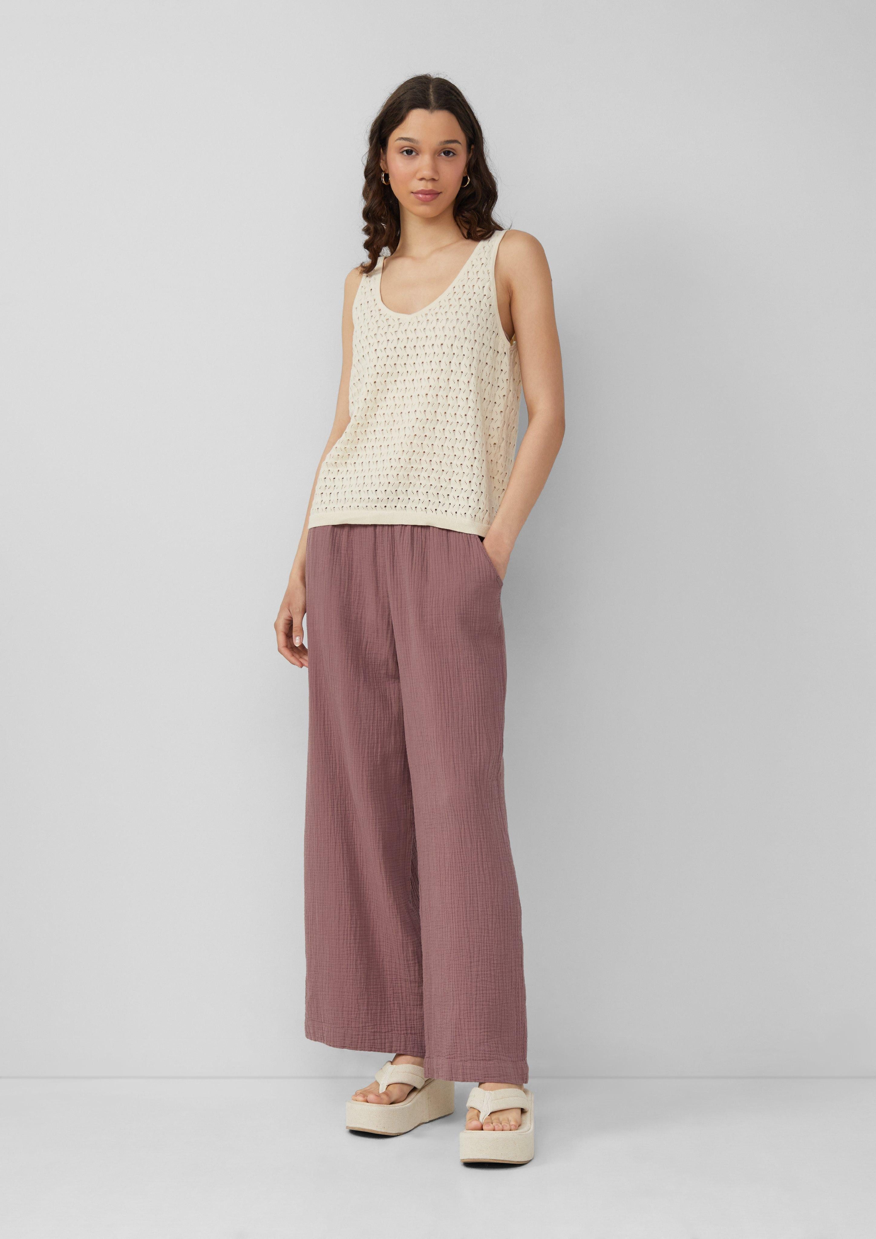 QS Stoffhose Musselin-Hose mit weitem Bein günstig online kaufen