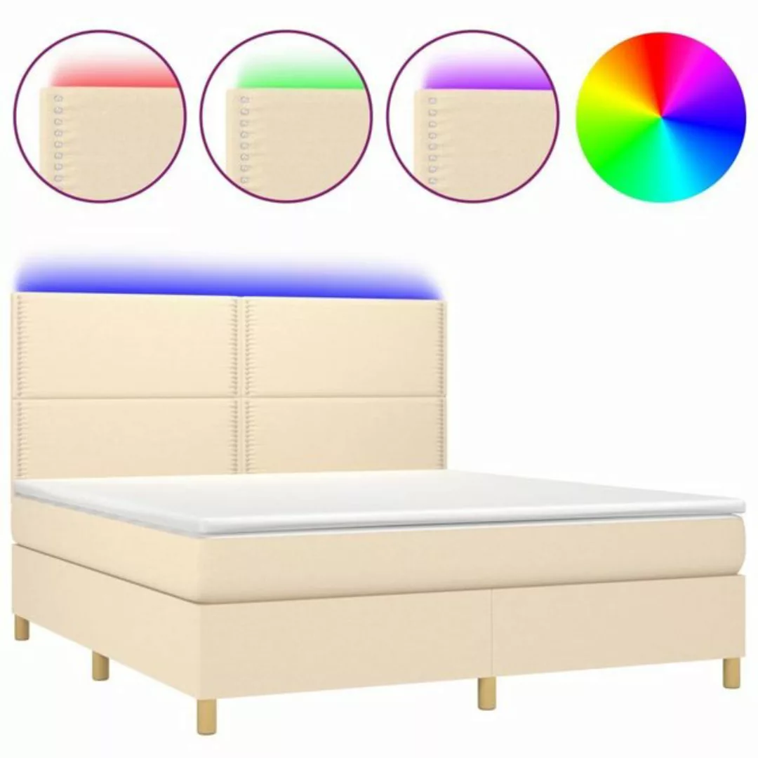 vidaXL Boxspringbett Boxspringbett mit Matratze LED Creme 160x200 cm Stoff günstig online kaufen