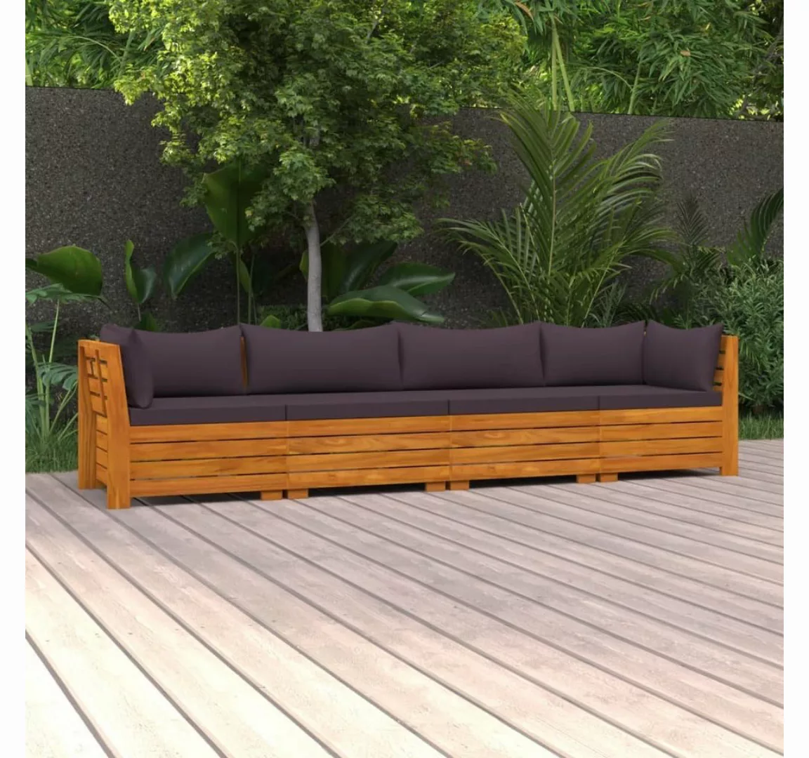 furnicato Loungesofa 4-Sitzer-Gartensofa mit Kissen Massivholz Akazie günstig online kaufen