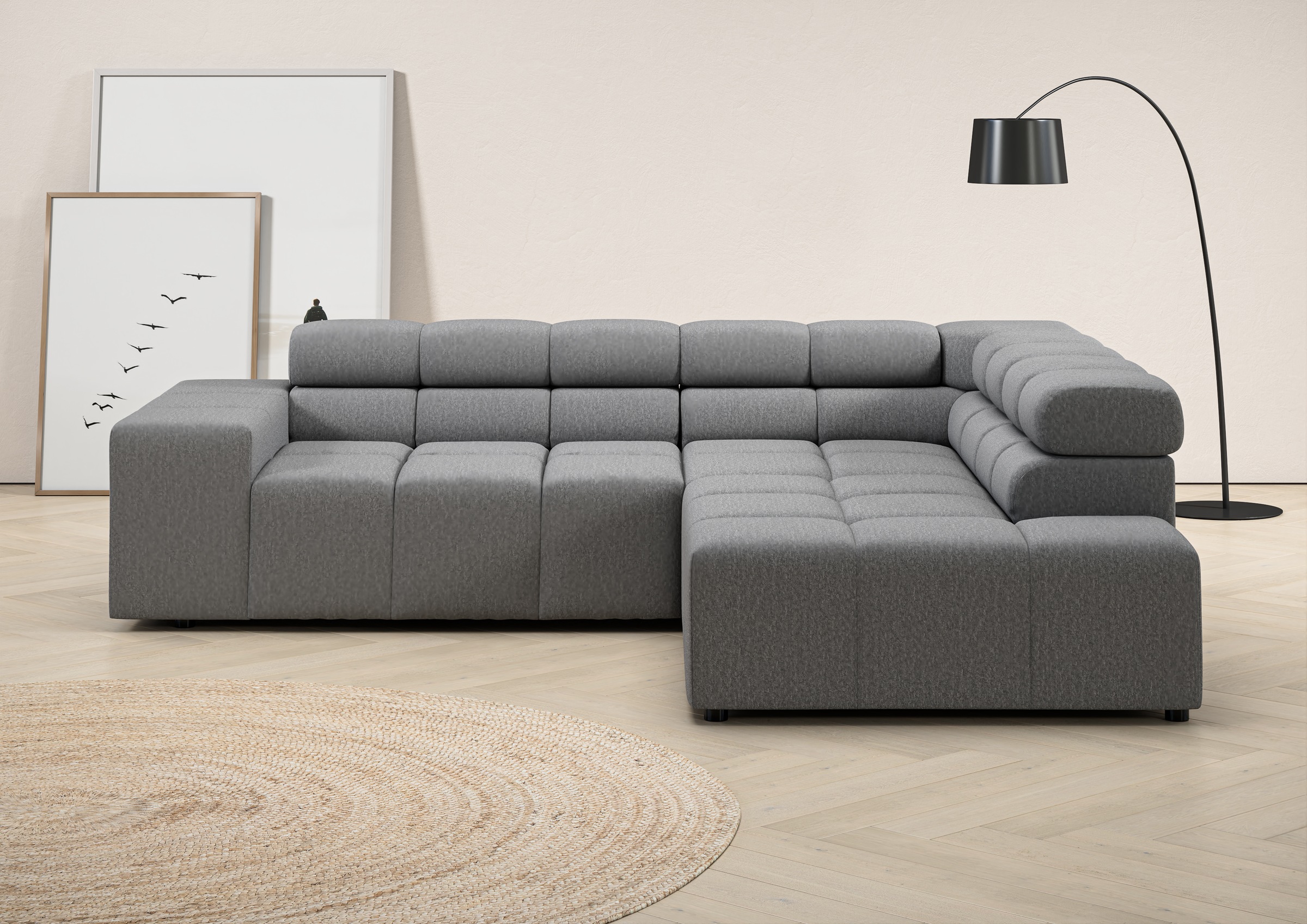 INOSIGN Ecksofa "Ancona, incl. Kopfteilverstellung + 3 Zierkissen, L-Form, günstig online kaufen