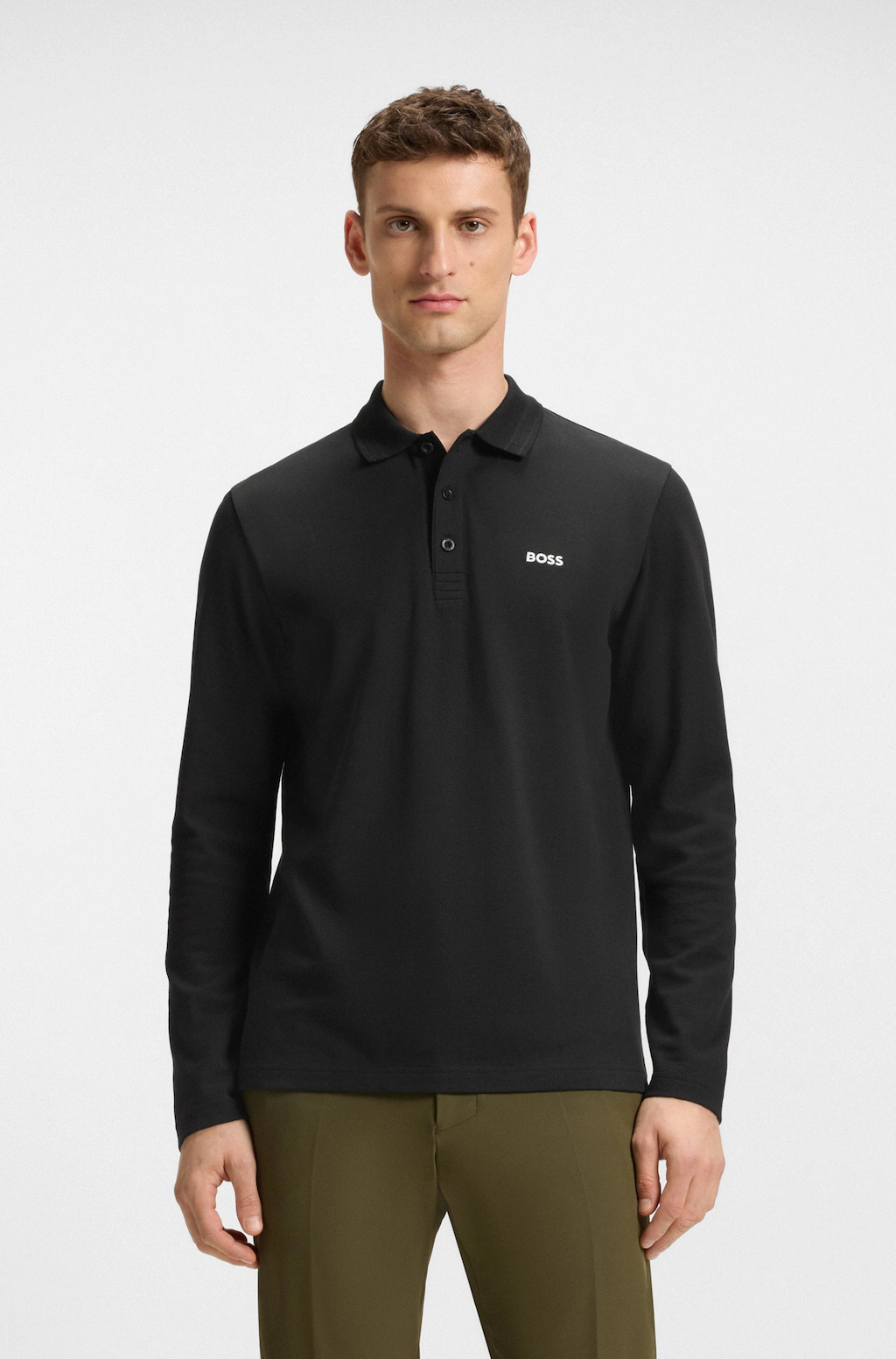 BOSS GREEN Langarm-Poloshirt "Plisy", mit Streifen am Kragen günstig online kaufen