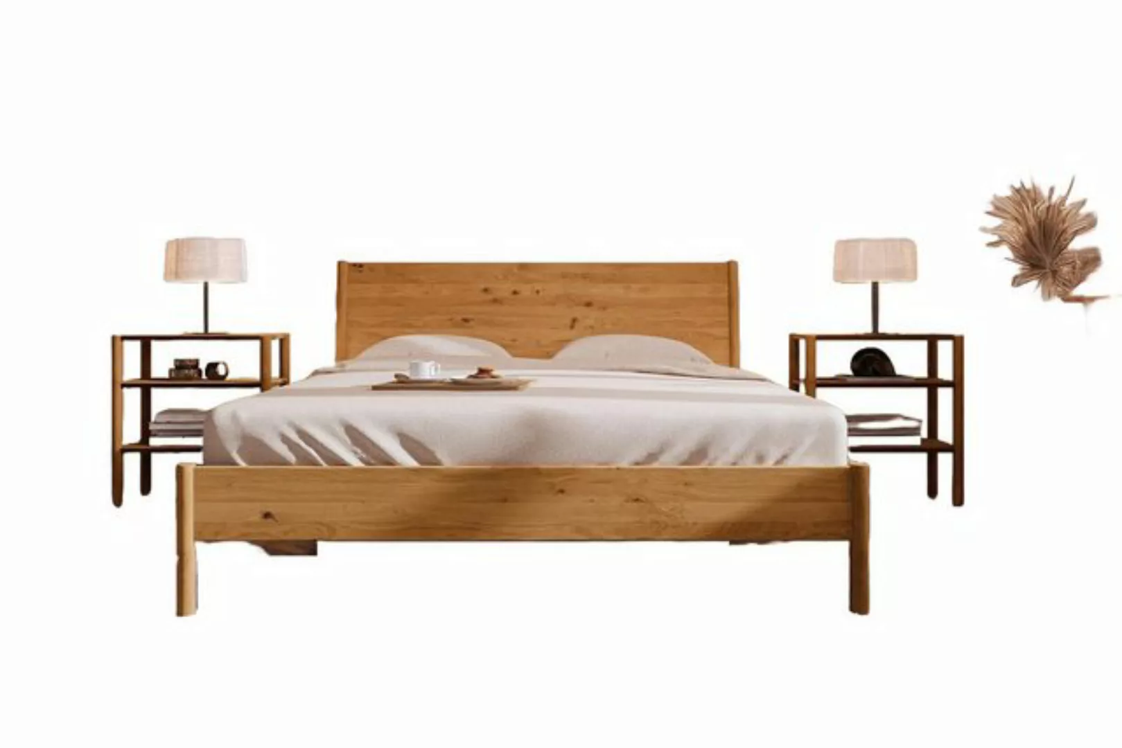 Natur24 Einzelbett Bett Zola 1 Wildeiche massiv 90x200 mit Holzkopfteil und günstig online kaufen