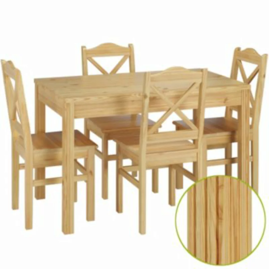 Erst-Holz® Schöne Essgruppe mit Tisch und 4 Stühle Kiefer Massivholz natur günstig online kaufen