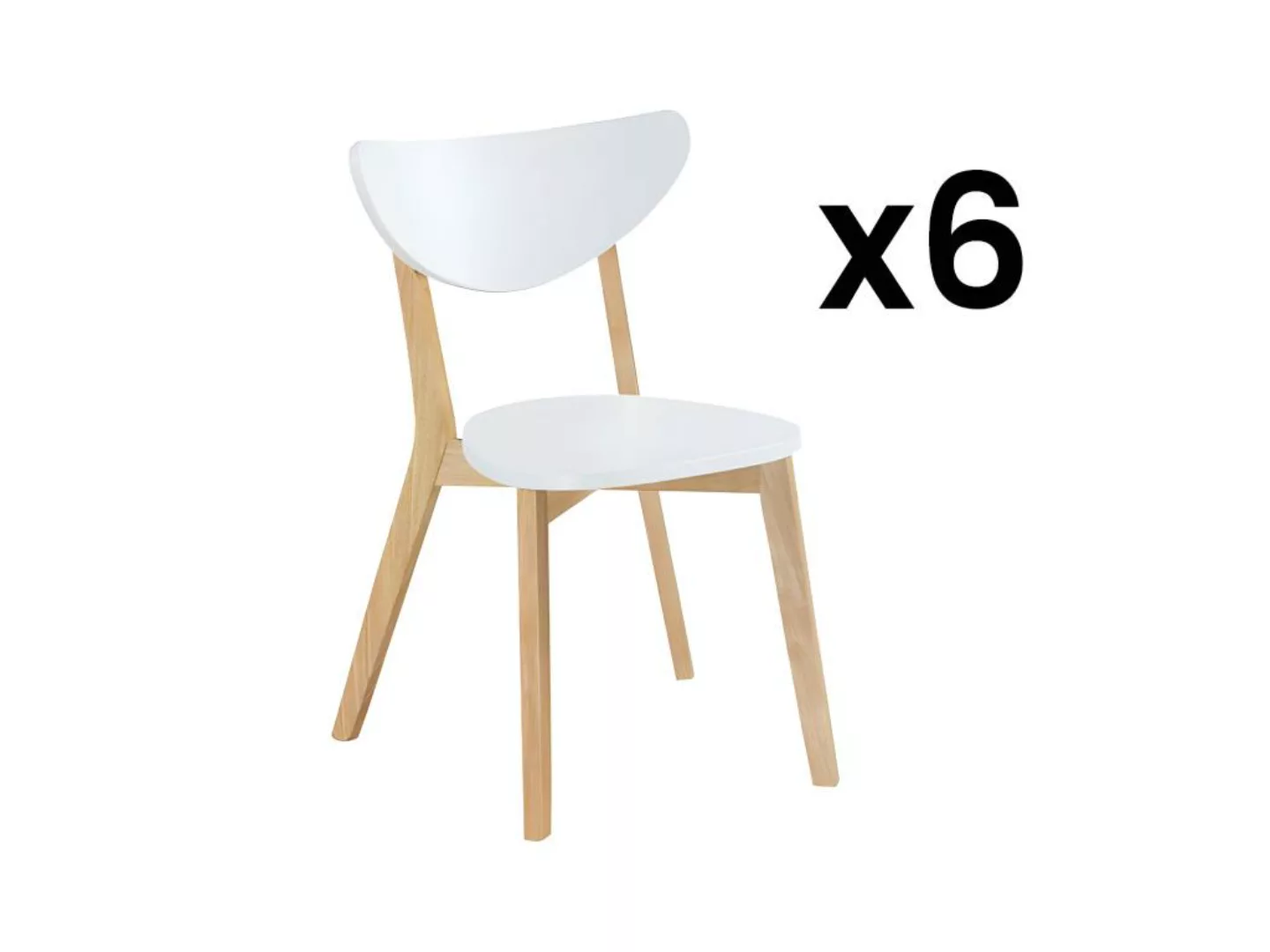 Stuhl 6er-Set - MDF & Kautschukholz - Weiß - CARINE günstig online kaufen