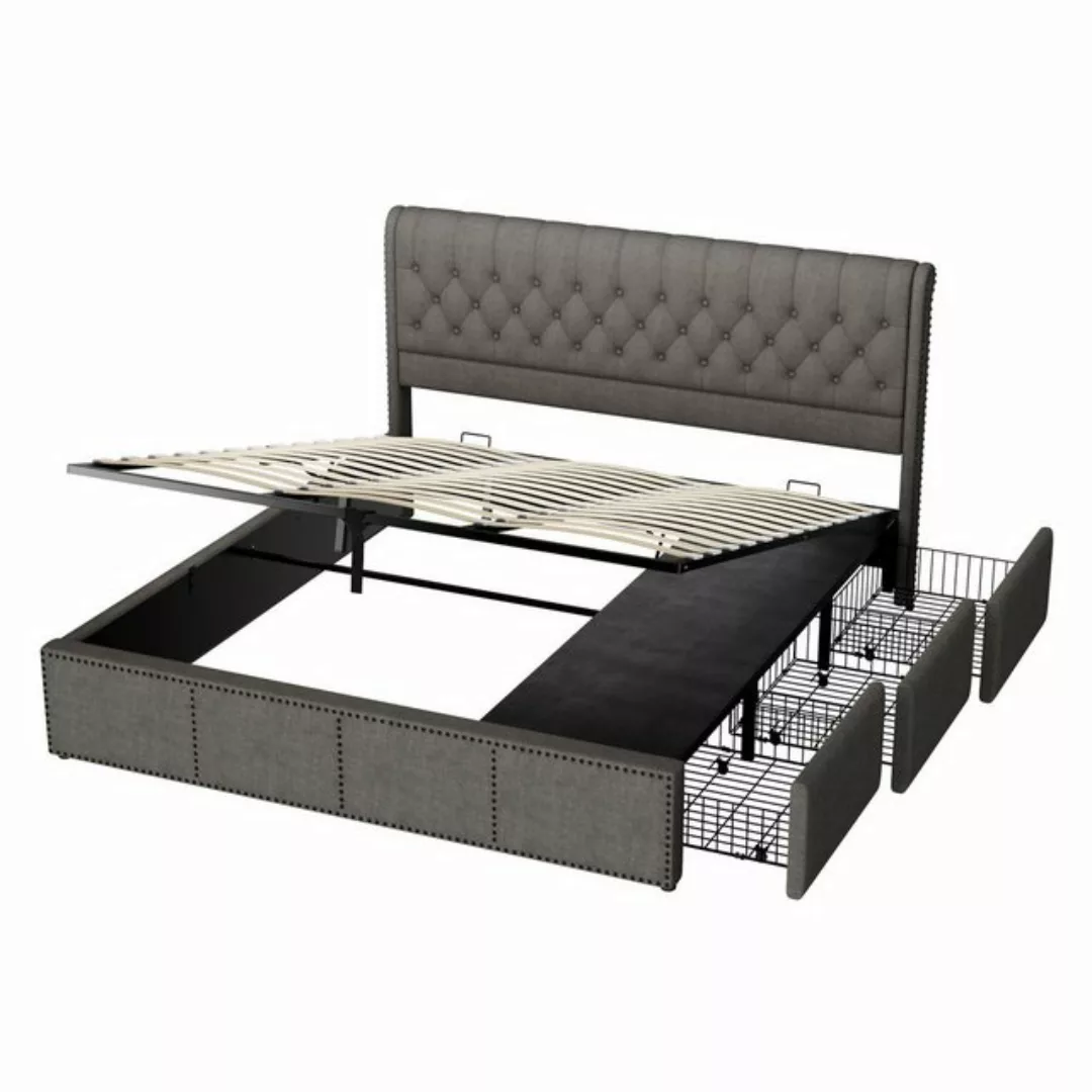 BlingBin Polsterbett Doppelbett, grau (1er Set, 1-tlg., Polsterbett mit 3 S günstig online kaufen