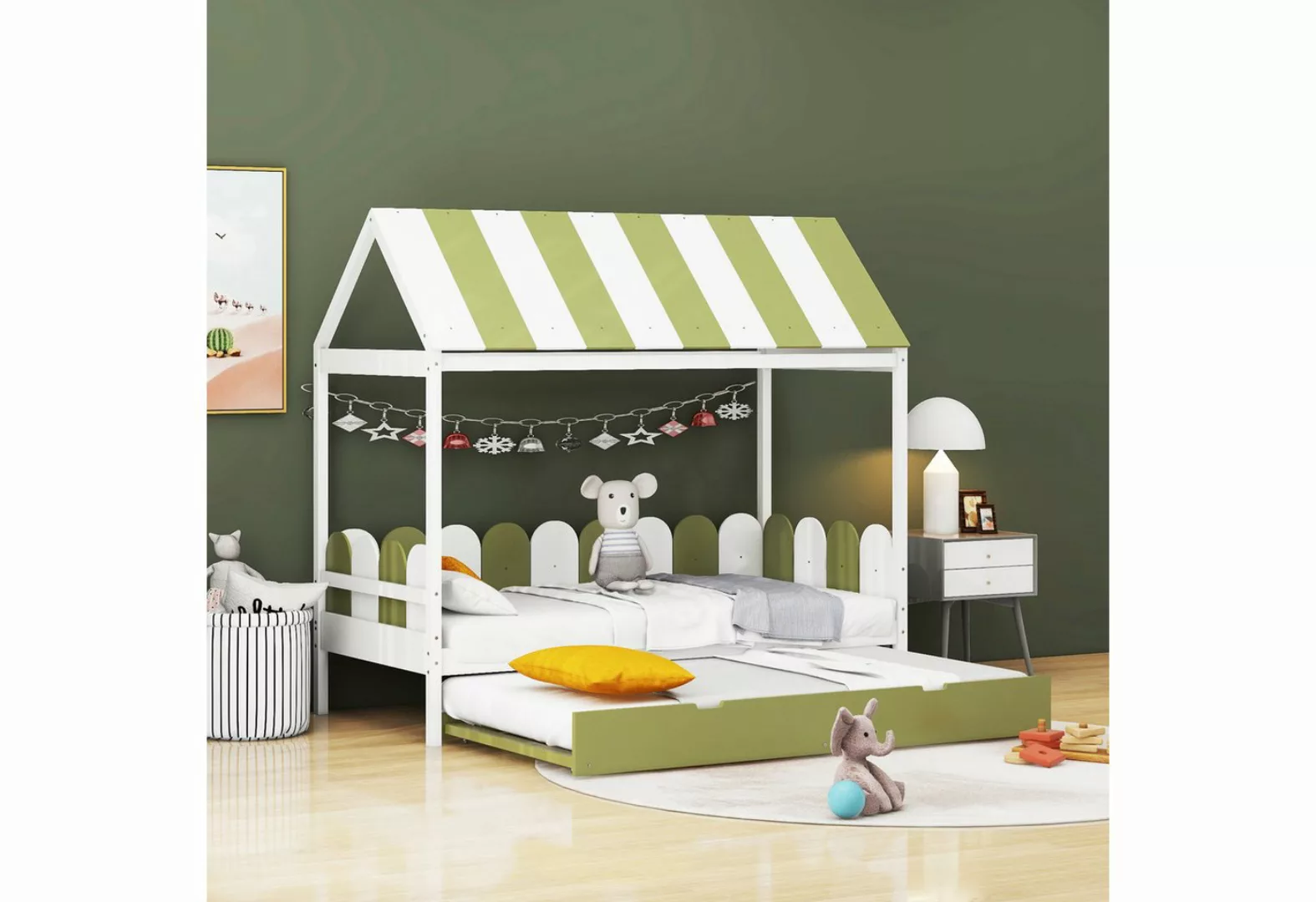 Blusmart Kinderbett Ausziehbett Hausbett Einzelbett 90x190cm (mit Dach und günstig online kaufen