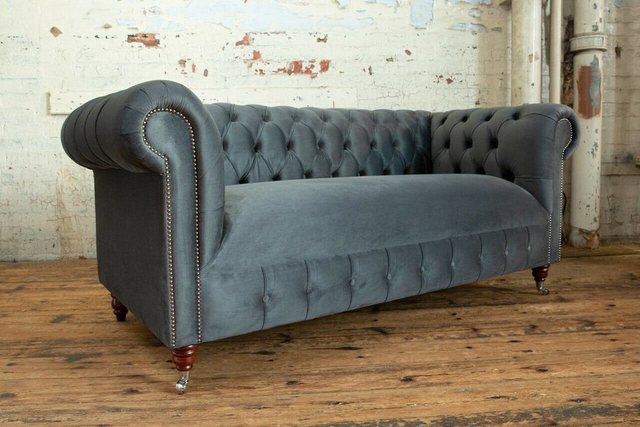 JVmoebel Chesterfield-Sofa Chesterfield Klassische Graue Leder Textil Couch günstig online kaufen