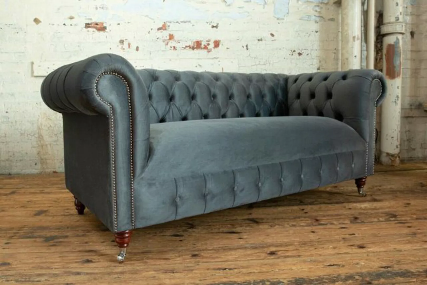 JVmoebel Chesterfield-Sofa Chesterfield Klassische Graue Leder Textil Couch günstig online kaufen