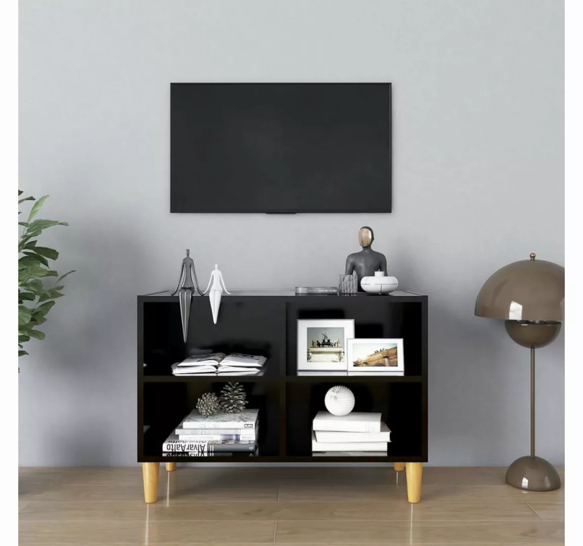 vidaXL TV-Schrank TV-Schrank mit Massivholz-Beinen Schwarz 69,5x30x50cm Low günstig online kaufen