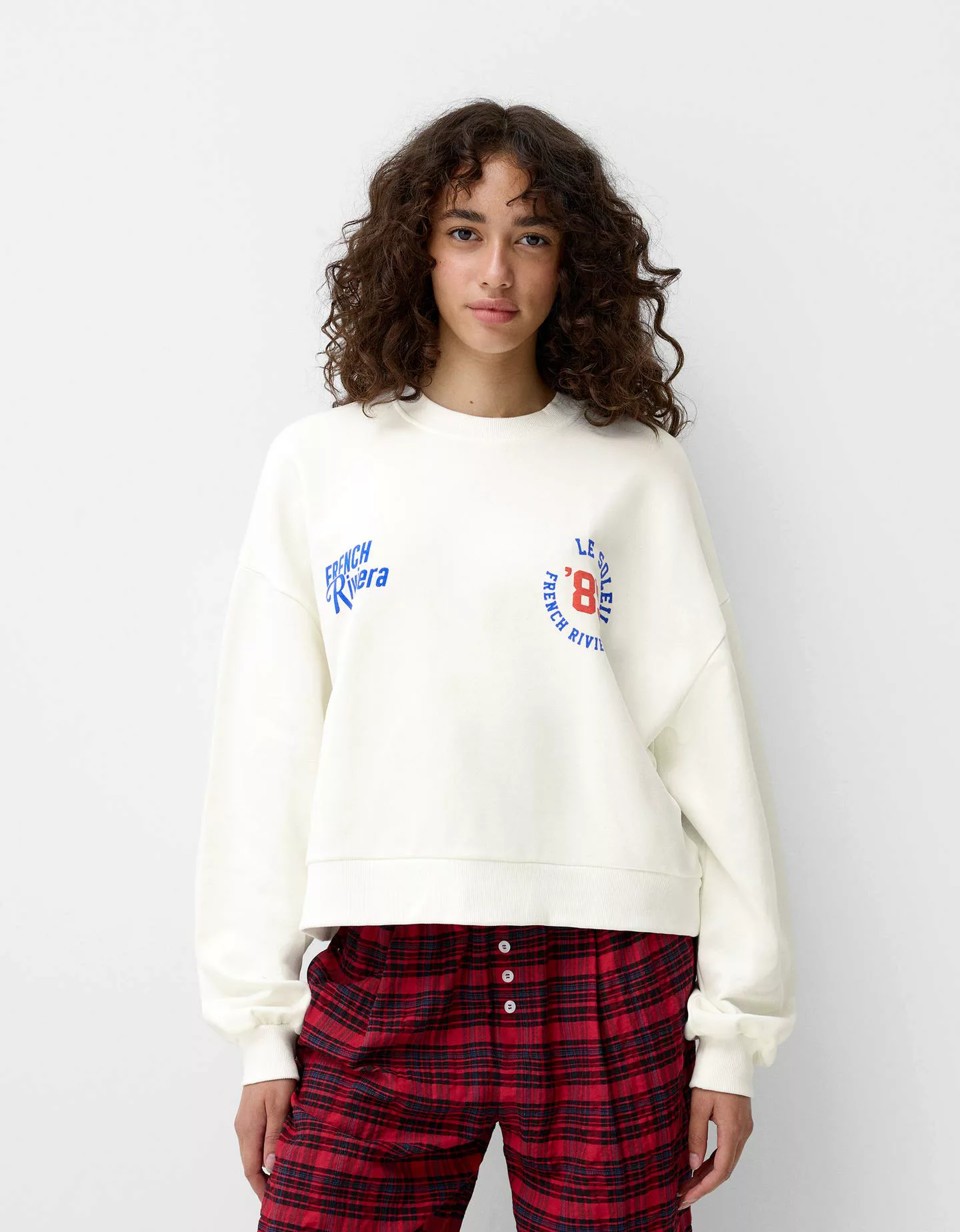 Bershka Sweatshirt Mit Print Damen S Weiss günstig online kaufen