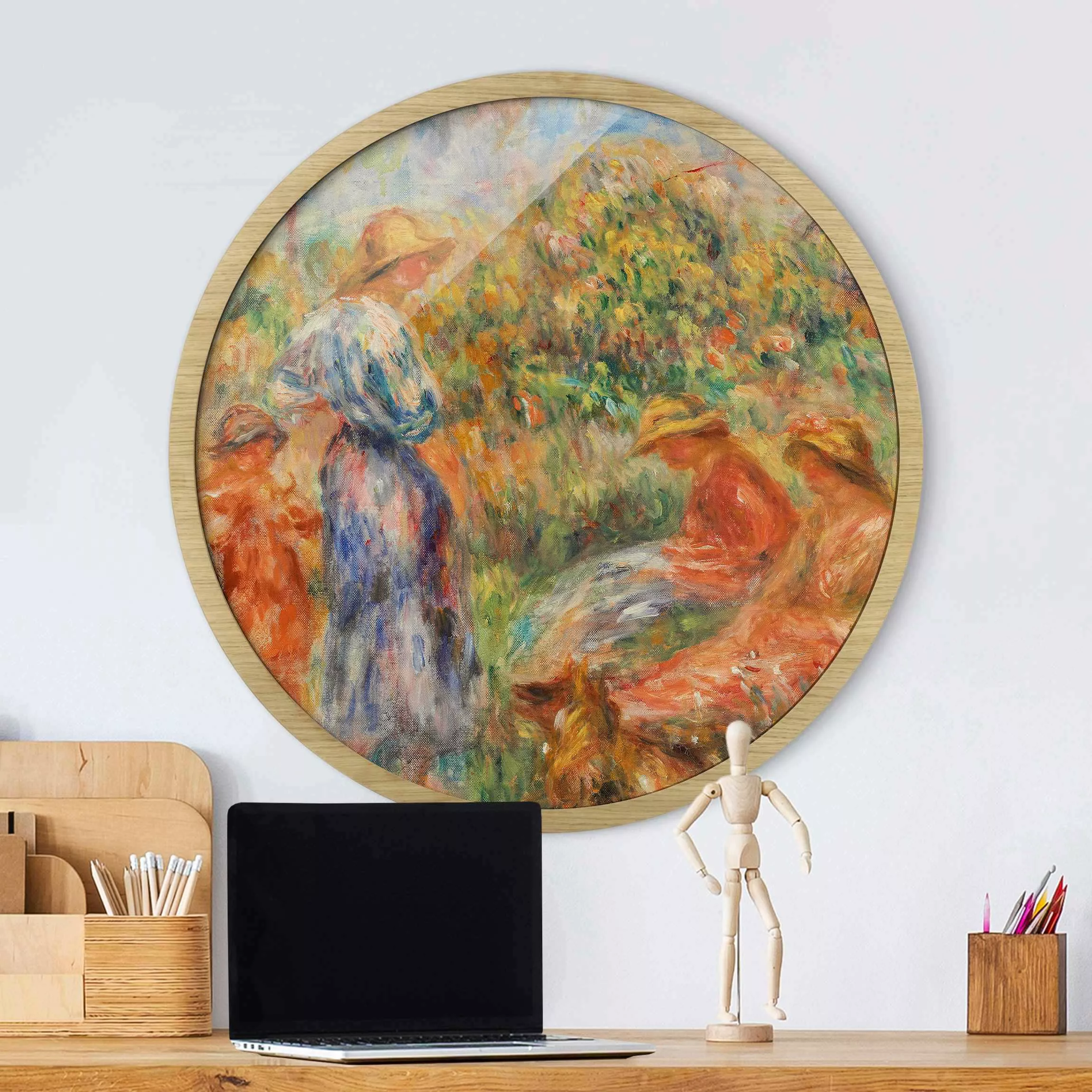 Rundes Gerahmtes Bild Auguste Renoir - Landschaft mit Frauen und Kind günstig online kaufen