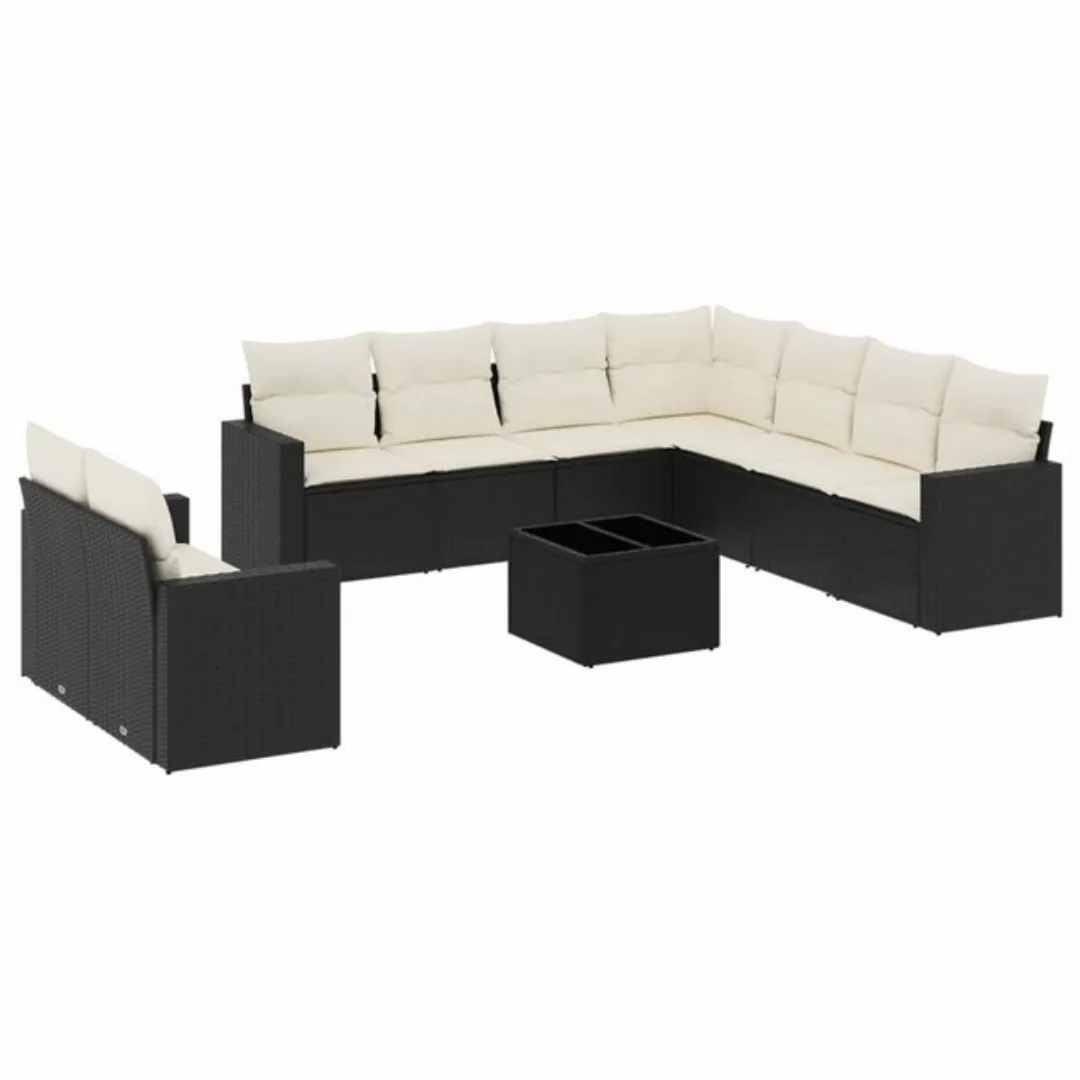 vidaXL Sofaelement 10-tlg. Garten-Sofagarnitur mit Kissen Schwarz Poly Ratt günstig online kaufen