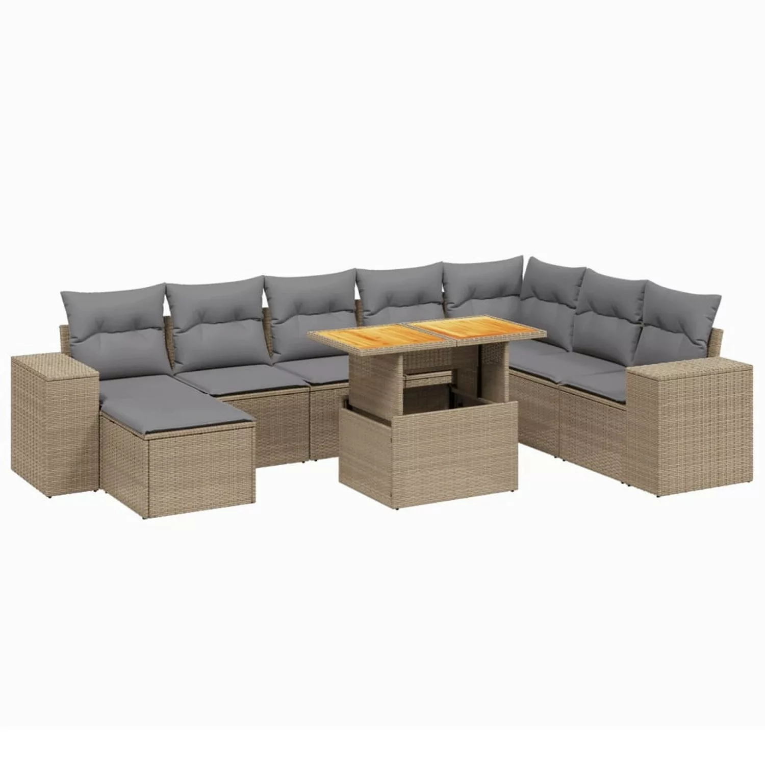 vidaXL 9-tlg Garten-Sofagarnitur mit Kissen Beige Poly Rattan Modell 258 günstig online kaufen