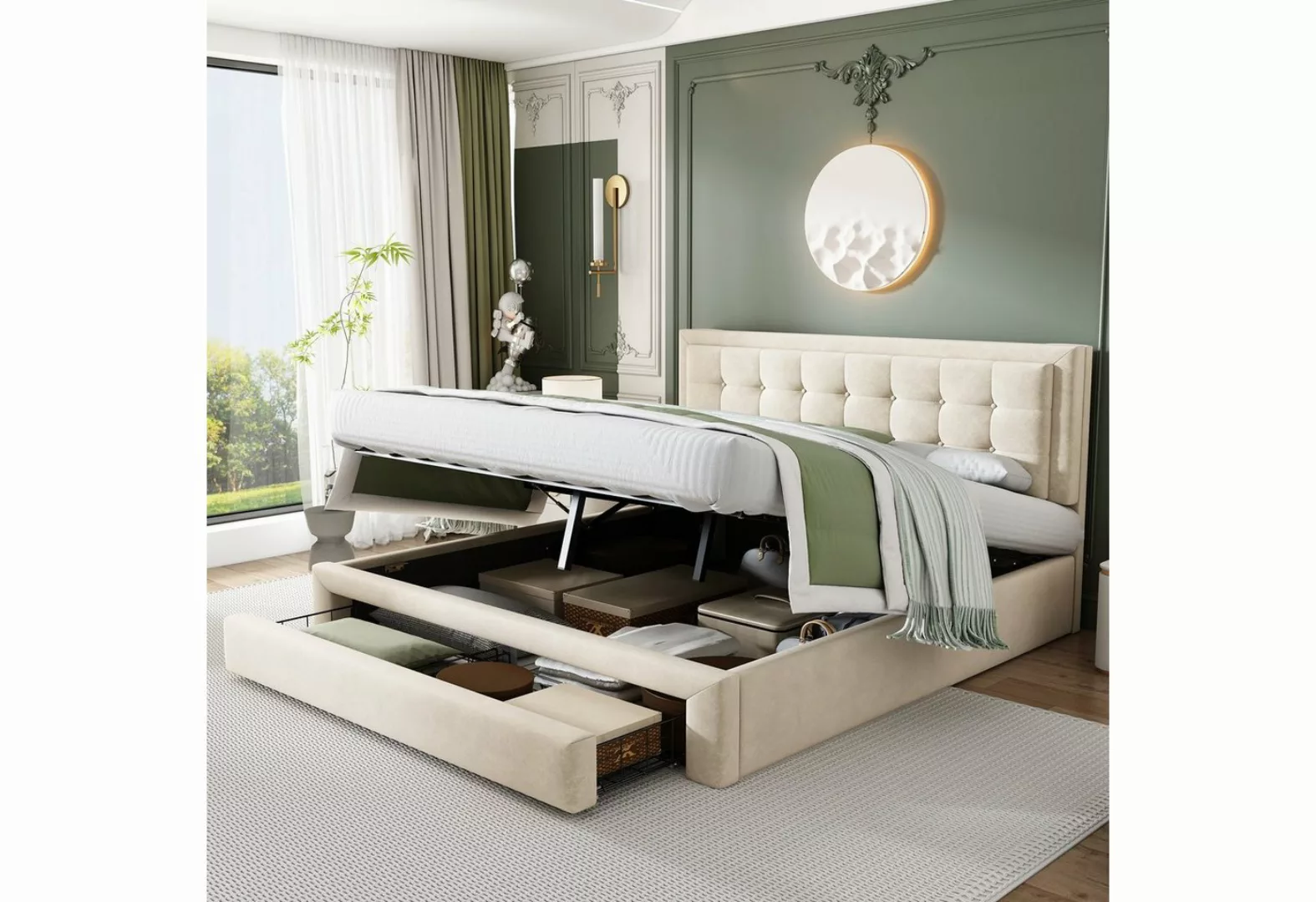 SOFTWEARY Polsterbett Doppelbett mit Lattenrost, Bettkasten und Schubladen günstig online kaufen