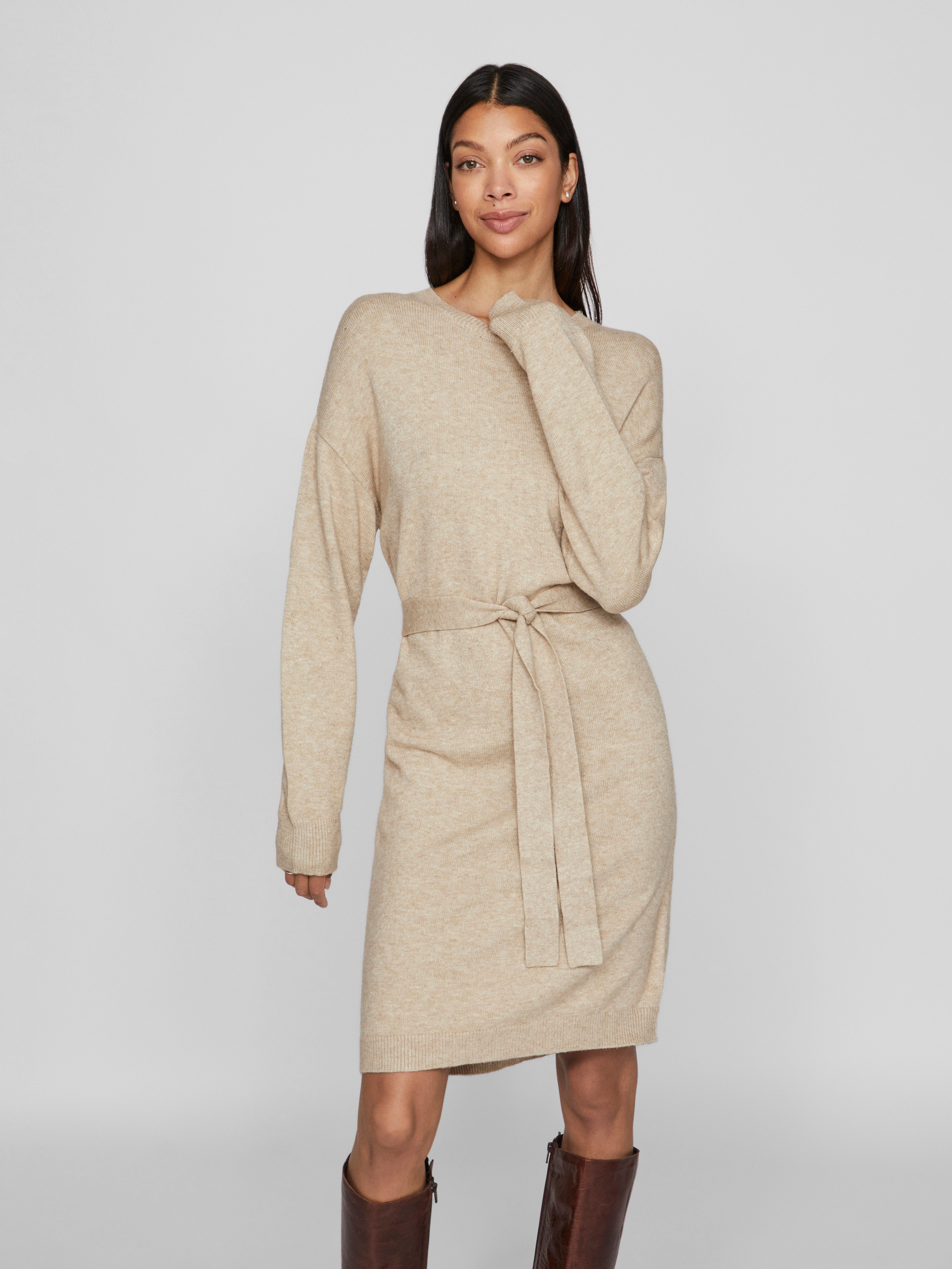 Vila Strickkleid VIRIL O-NECK L/S BELT günstig online kaufen