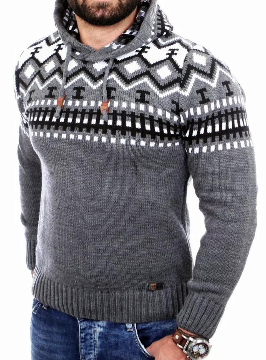 Reslad Strickpullover Reslad Herren Grobstrick Pullover Norweger Winter Kap günstig online kaufen