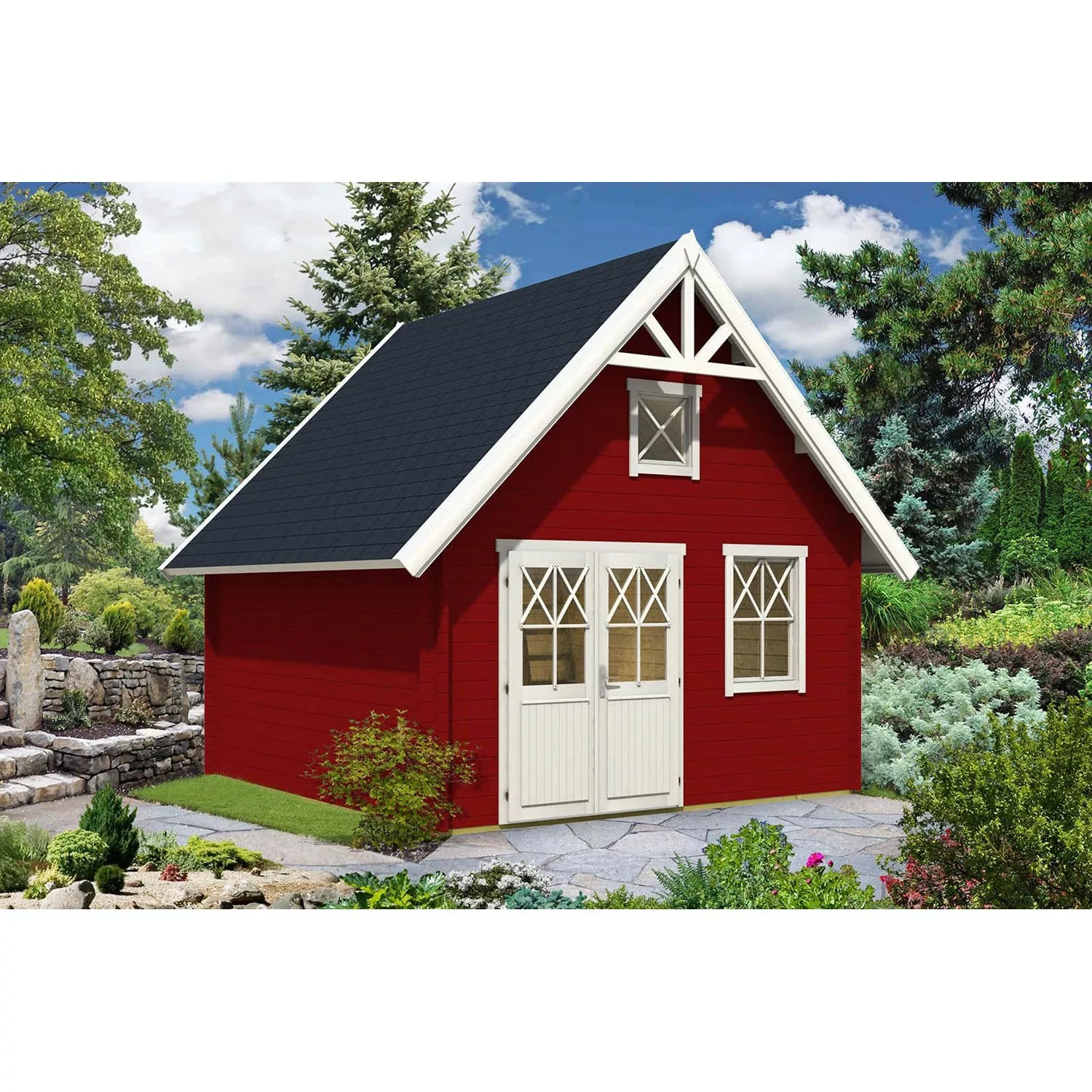 Alpholz Gartenhaus Schwedenhaus 44 Satteldach Unbehandelt 338 cm x 472 cm günstig online kaufen