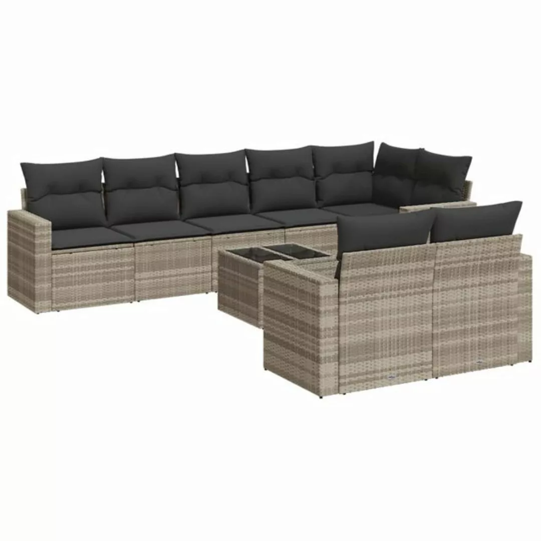 vidaXL Sofaelement 9-tlg. Garten-Sofagarnitur mit Kissen Hellgrau Poly Ratt günstig online kaufen