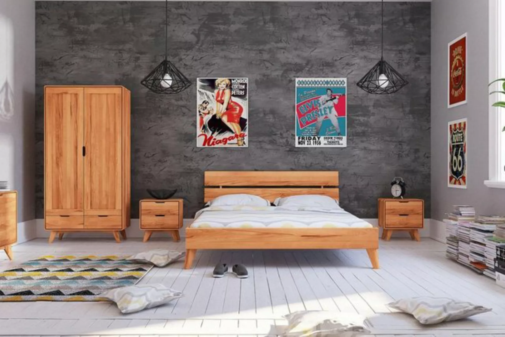 Natur24 Einzelbett Bett Gerg 2 Sonderlänge 100x210 Kernbuche Holzkopfteil u günstig online kaufen