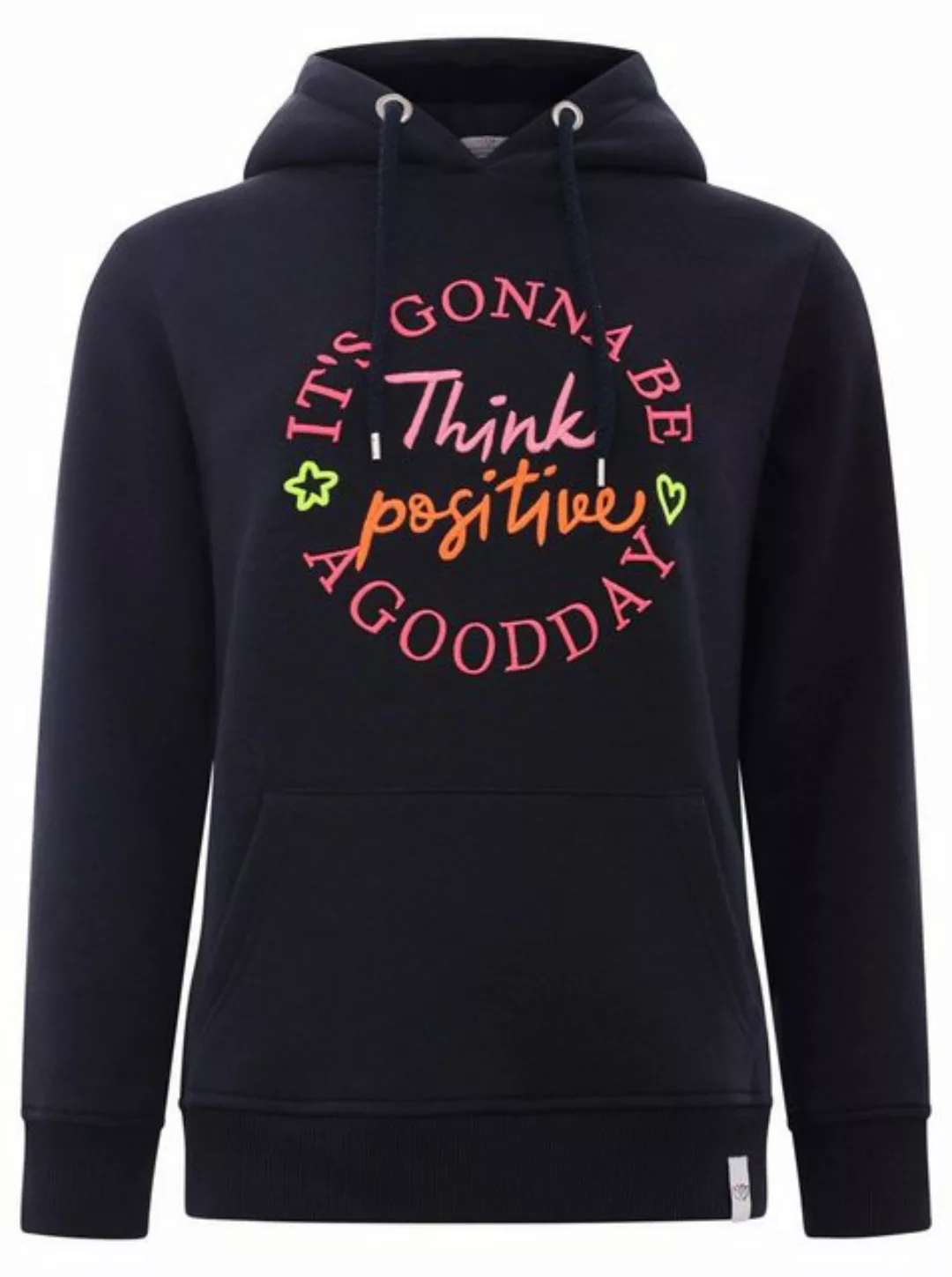 Zwillingsherz Sweatshirt mit Kapuze und "Think positiv" Aufstick in Neonfar günstig online kaufen