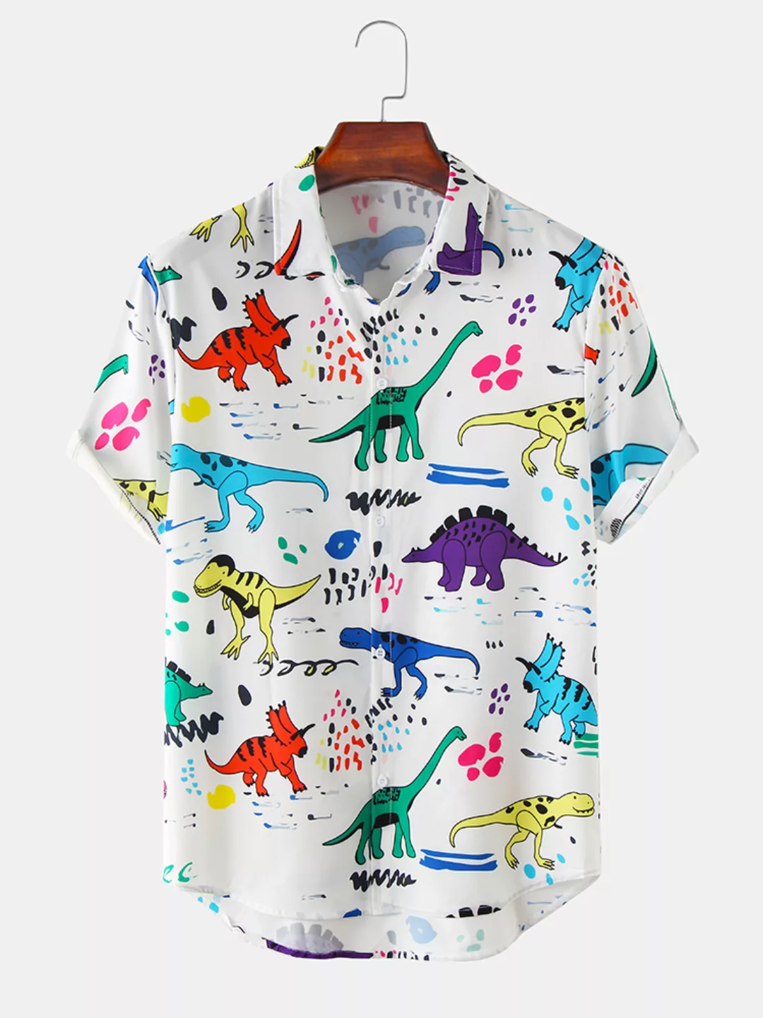 Mens Funny Cartoon Colorful Kurzarmhemden mit Dinosaurier-Print günstig online kaufen