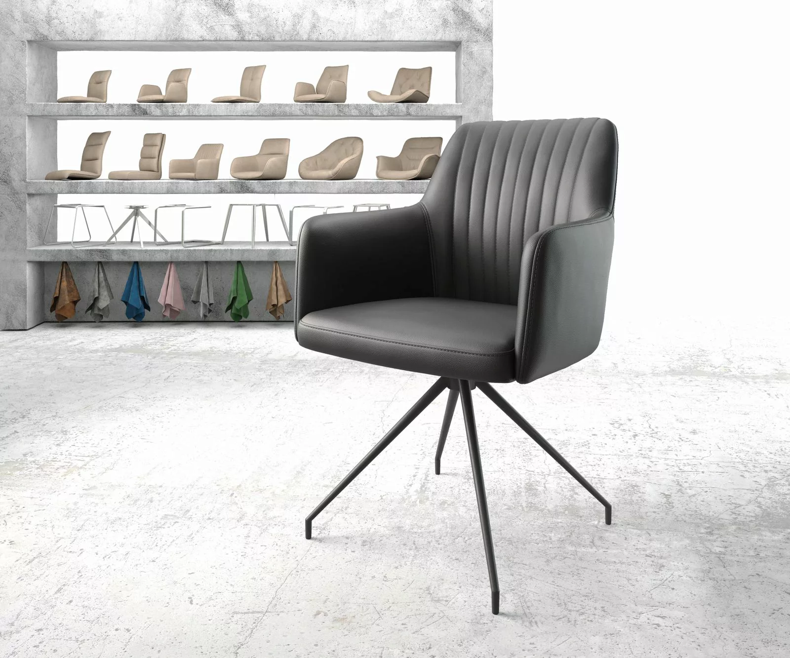 Drehstuhl Greg-Flex Echt-Leder Schwarz Kreuzgestell konisch Schwarz 180° dr günstig online kaufen