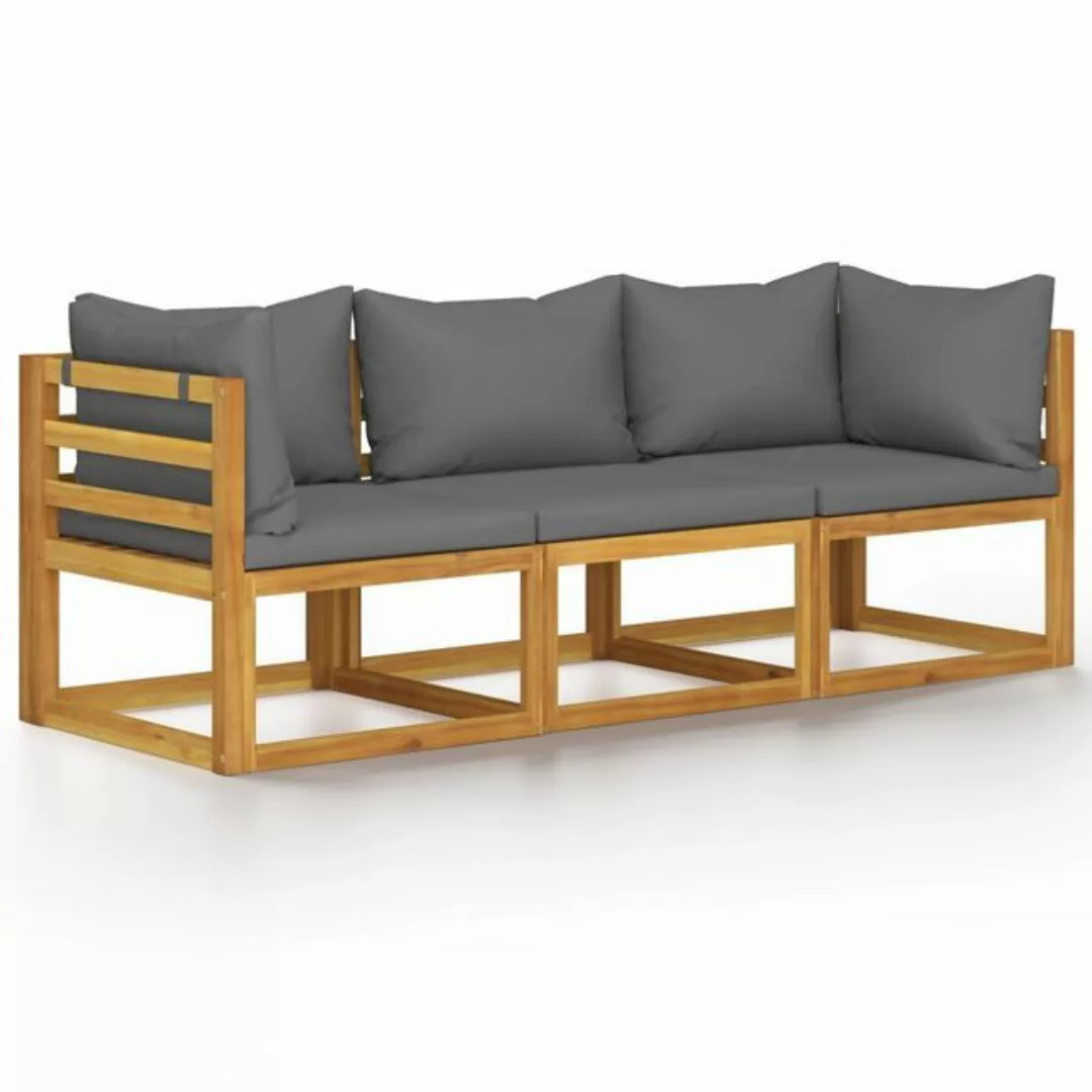 furnicato Loungesofa 3-Sitzer-Gartensofa mit Auflage Akazie Massivholz, 1 T günstig online kaufen