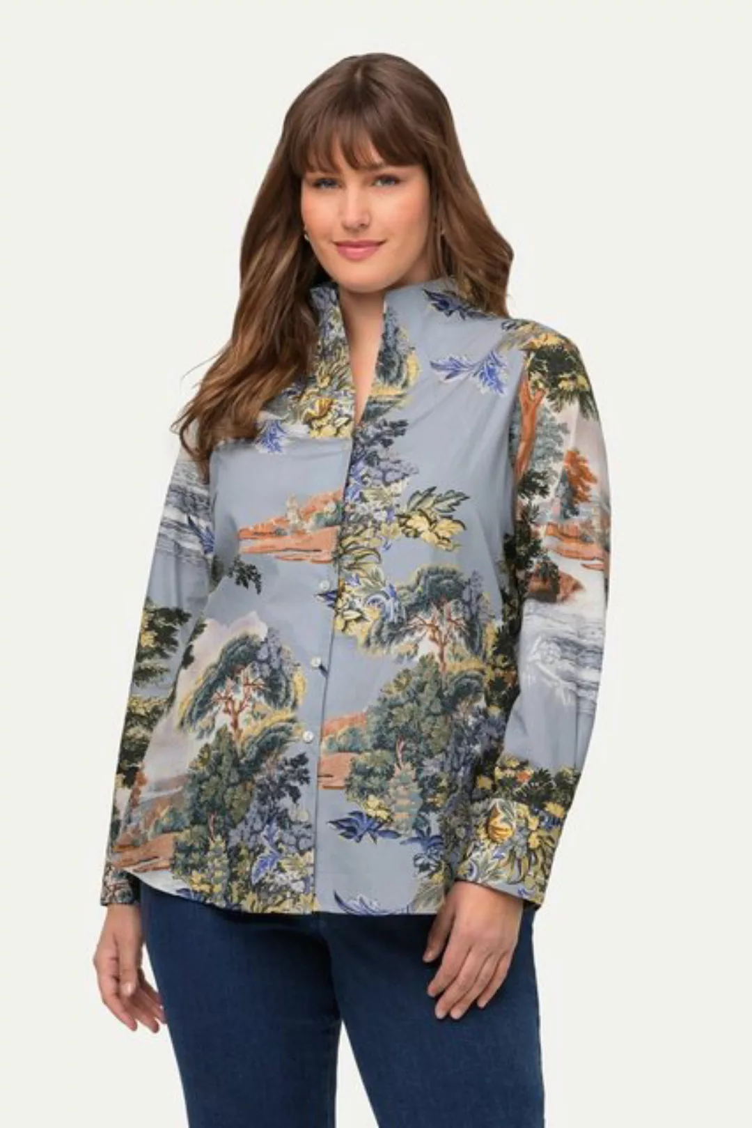 Ulla Popken Longbluse Bluse Paisleymuster Kelchkragen V-Ausschnitt günstig online kaufen