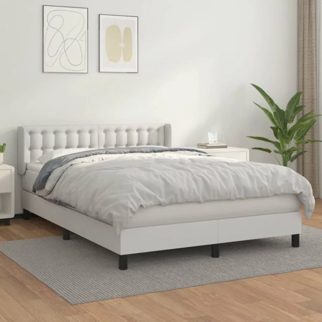 vidaXL Bettgestell Boxspringbett mit Matratze Weiß 140x190 cm Kunstleder Be günstig online kaufen