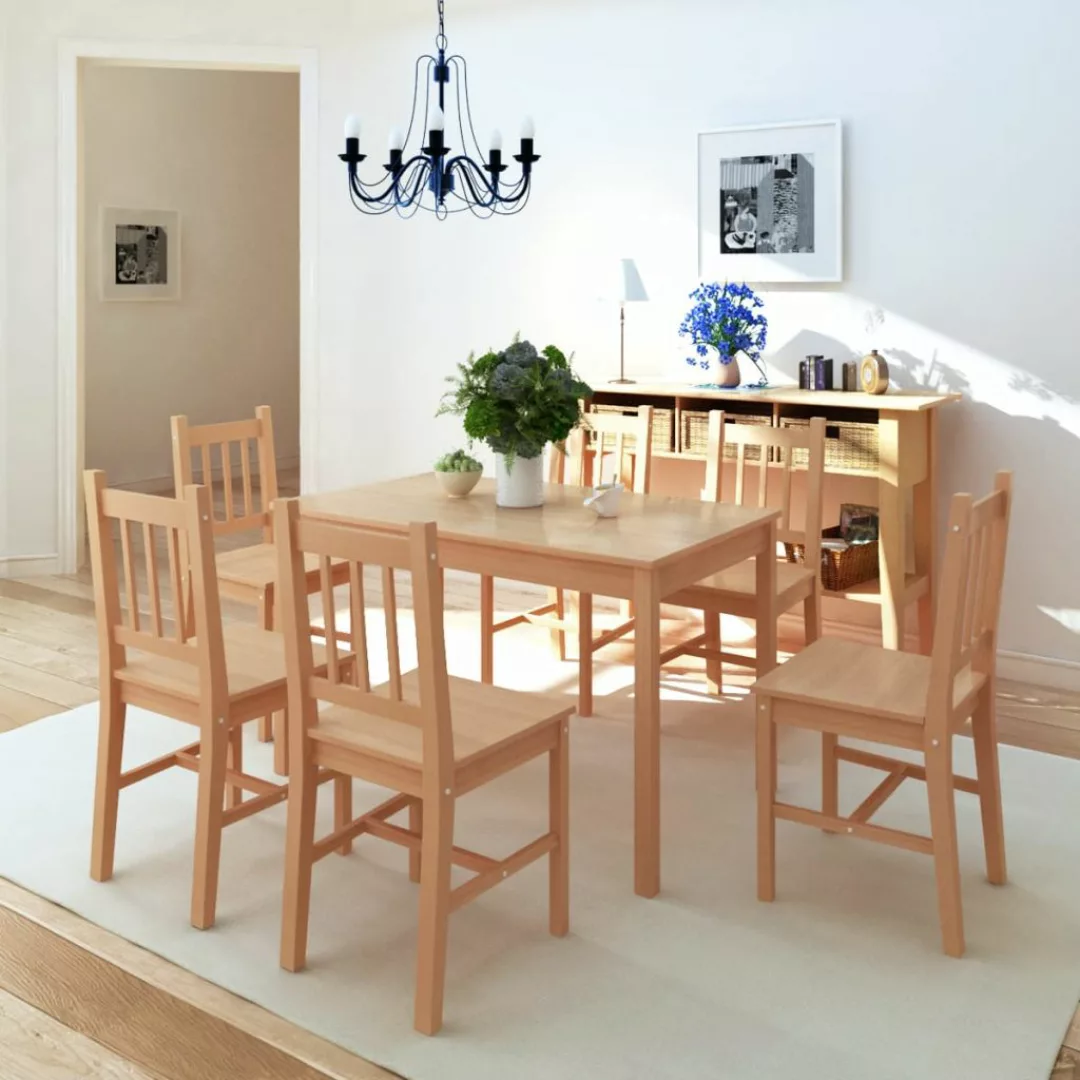 Siebenteiliges Esstisch-set Pinienholz günstig online kaufen
