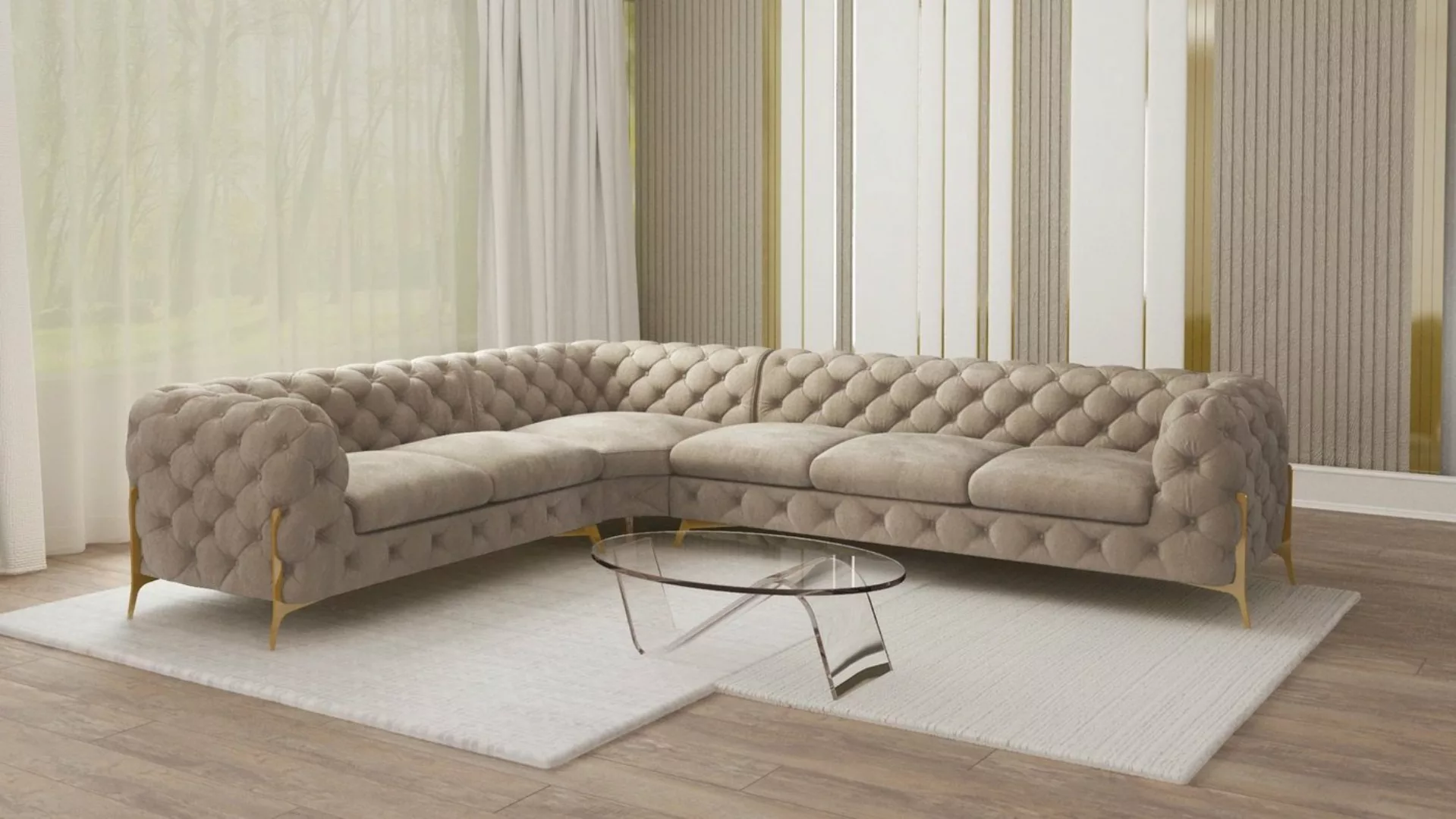 S-Style Möbel Ecksofa Chesterfield Ashley mit Goldene Metall Füßen, Die Eck günstig online kaufen