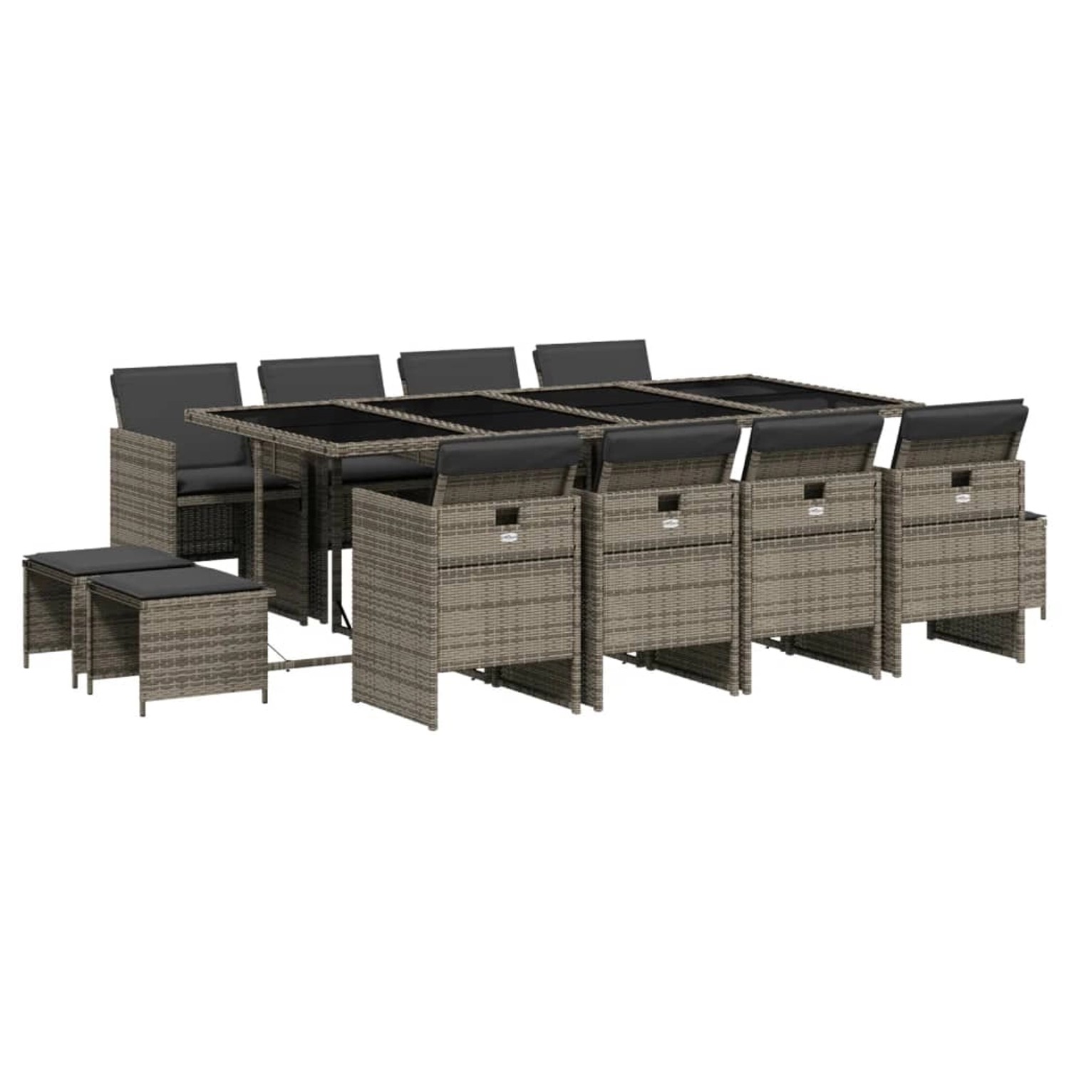 vidaXL 13-tlg Garten-Essgruppe mit Kissen Grau Poly Rattan Modell 5 günstig online kaufen