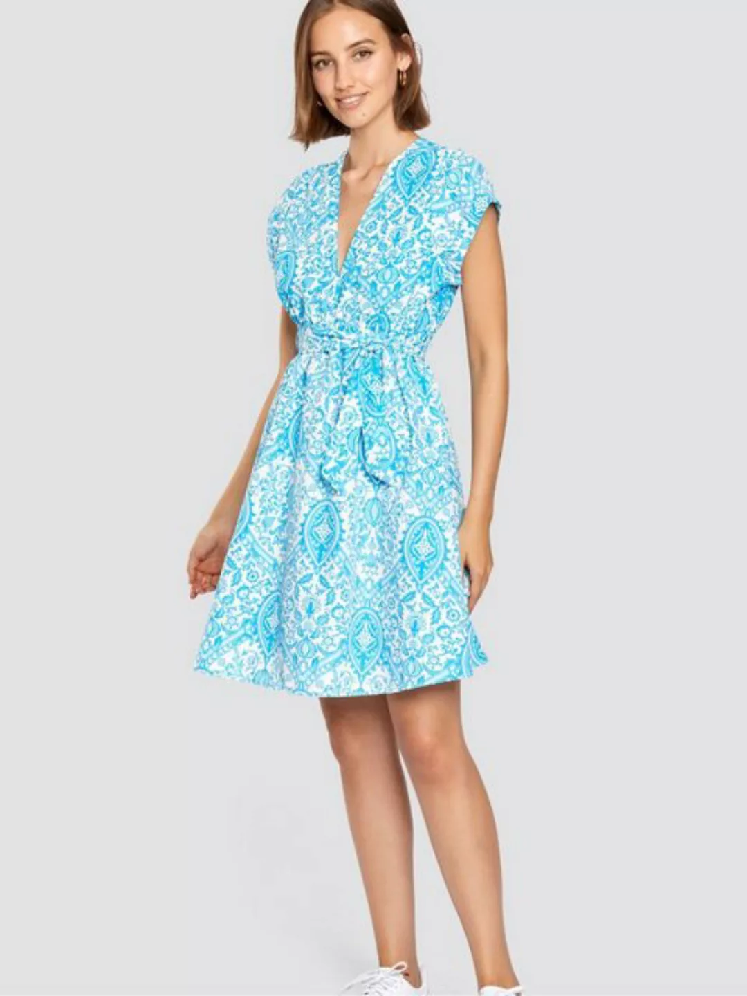 Freshlions Minikleid Gemustertes Kleid blau L Sonstige, Taillentunnelzug günstig online kaufen