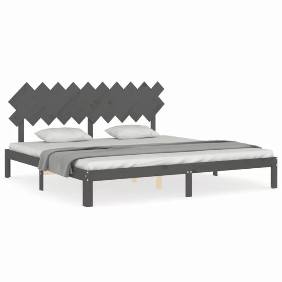 vidaXL Bett Massivholzbett mit Kopfteil Grau 200x200 cm günstig online kaufen