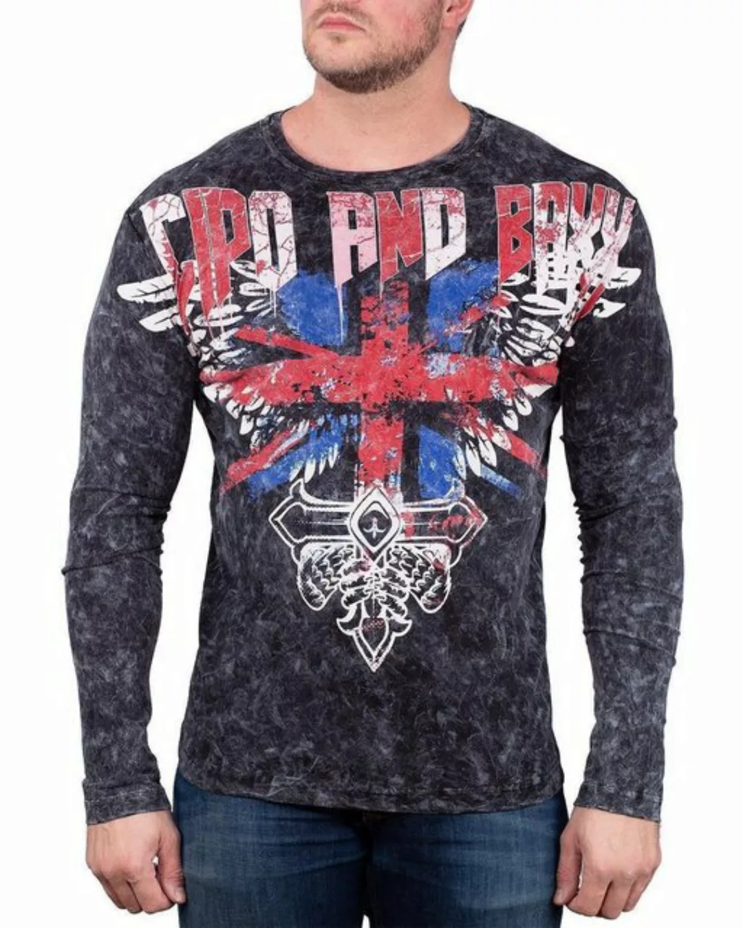 Cipo & Baxx Sweatshirt Herren Longsleeve BA-CL485 Schwarz L Meliert mit div günstig online kaufen