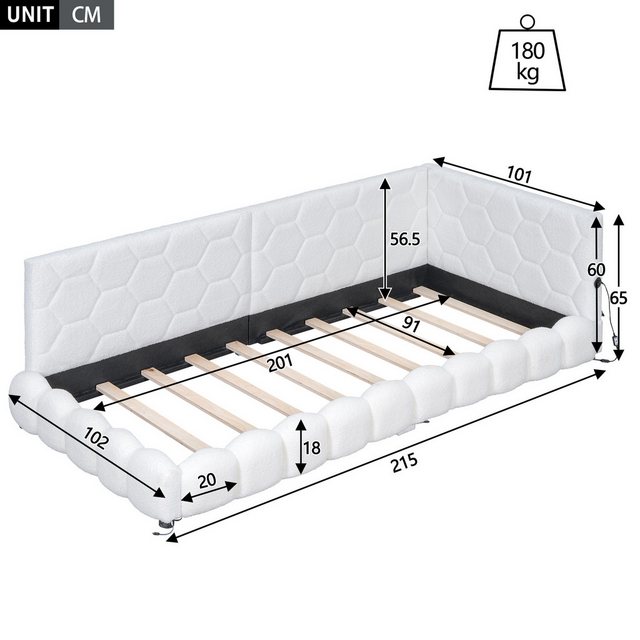 Flieks Polsterbett, LED Einzelbett Daybett Tagesbett Samt 90x200cm mit USB- günstig online kaufen