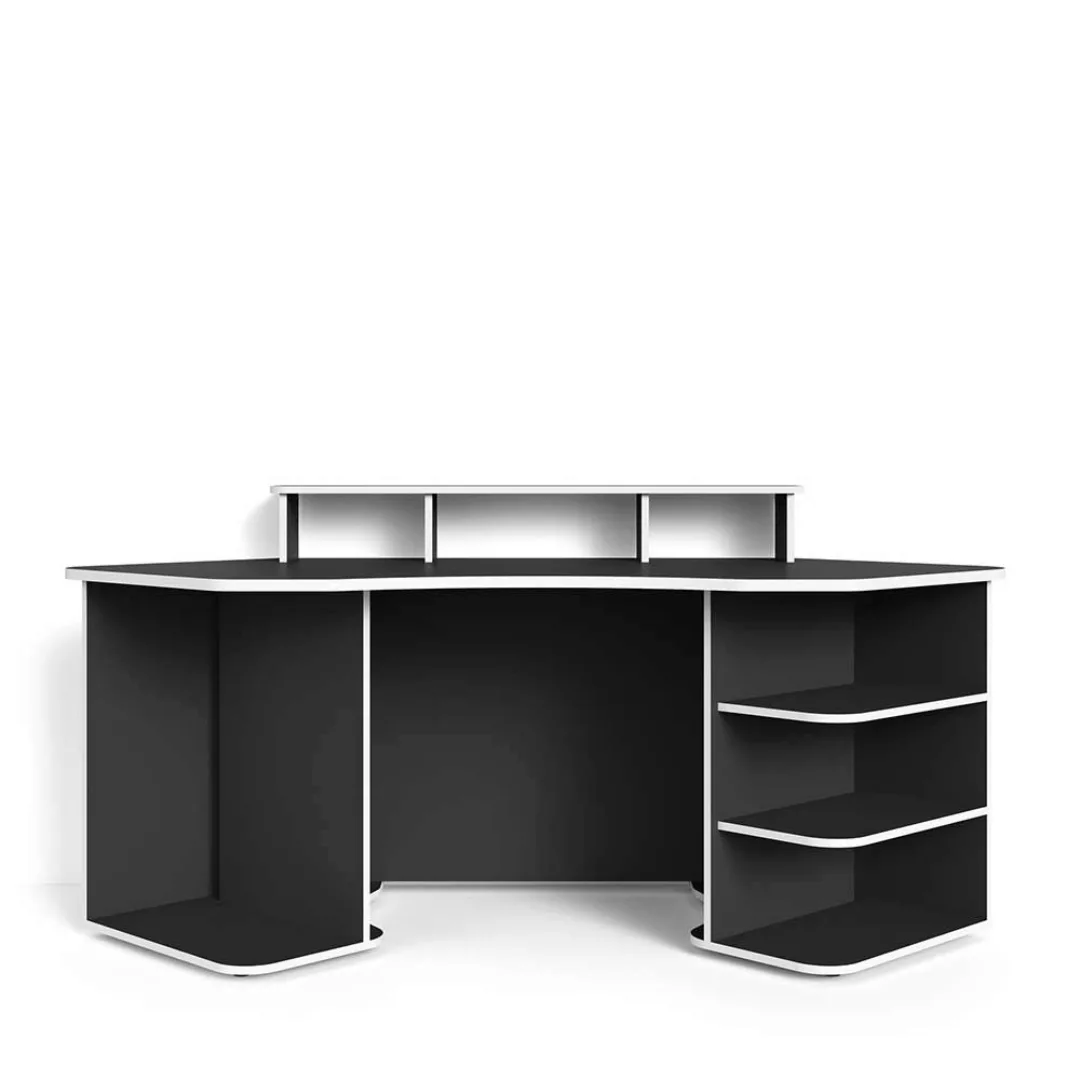 Halbrunder Schreibtisch in Schwarz und Weiß 198 cm breit günstig online kaufen