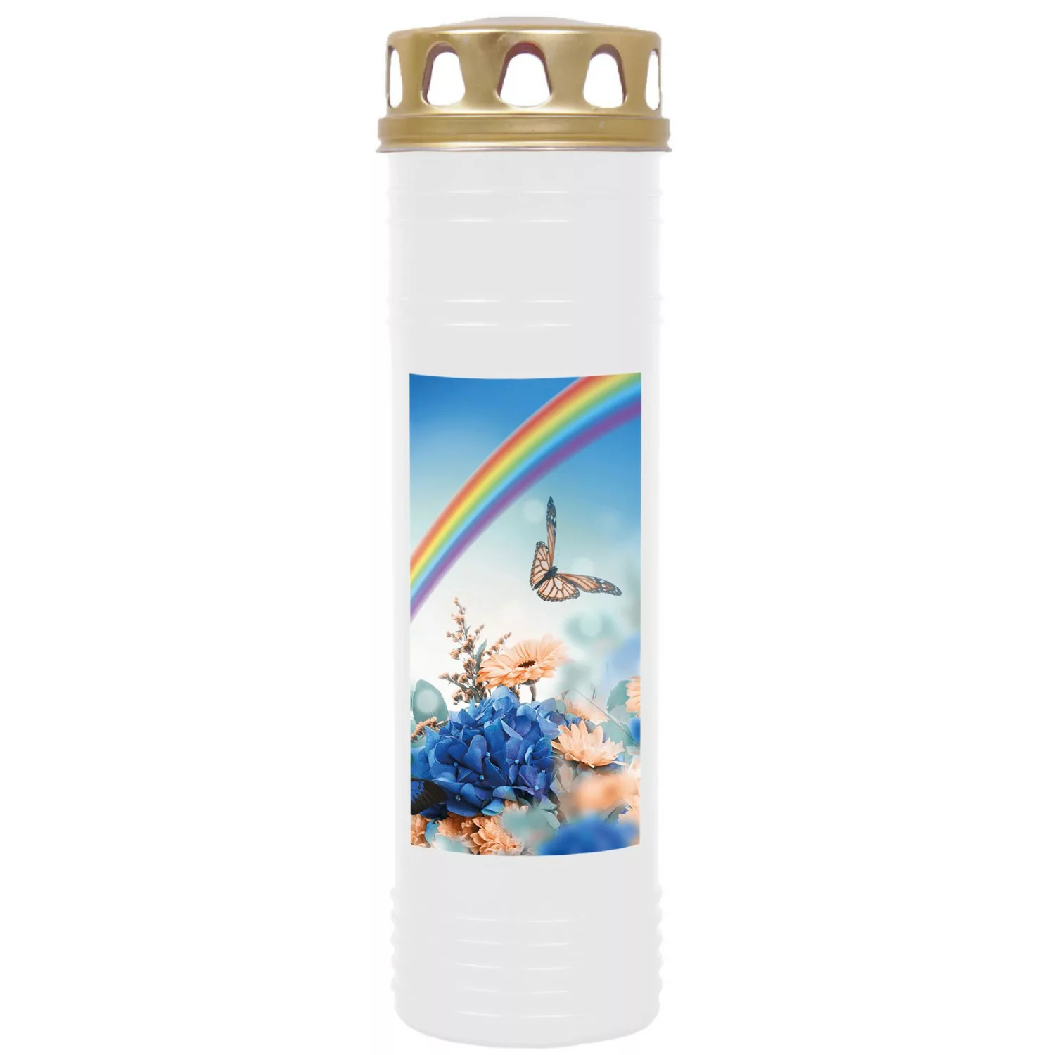 HS Candle Grabkerze Weiß 170h Deckel Gold Regenbogen günstig online kaufen