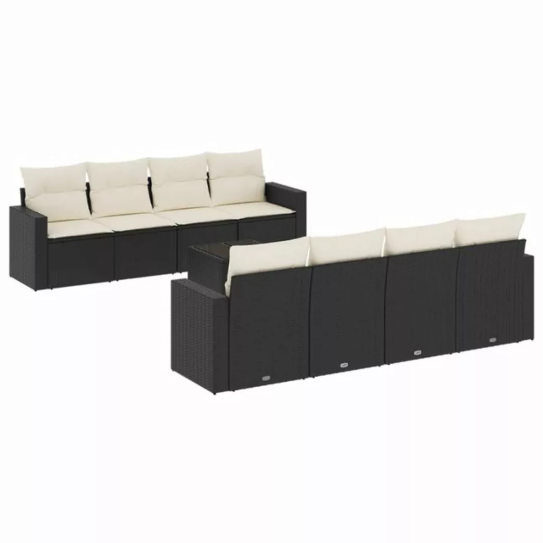 vidaXL Sofaelement 9-tlg. Garten-Sofagarnitur mit Kissen Schwarz Poly Ratta günstig online kaufen