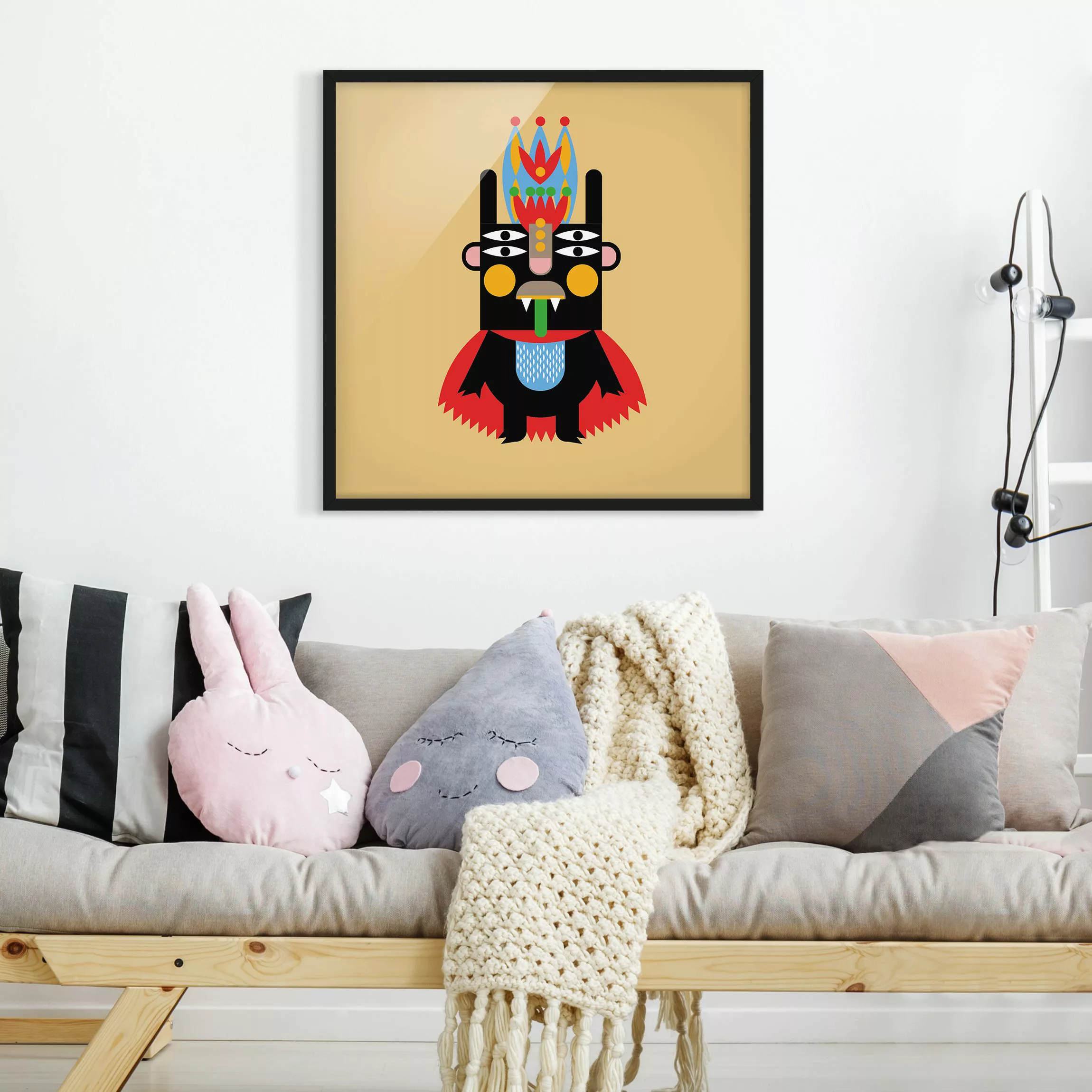Bild mit Rahmen Kinderzimmer - Quadrat Collage Ethno Monster - König günstig online kaufen