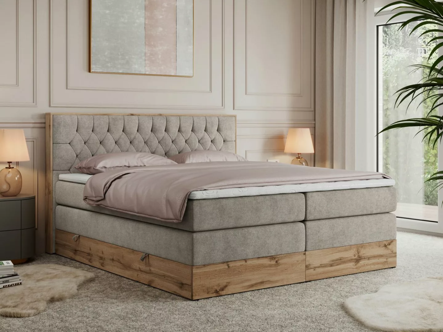 MKS MÖBEL Boxspringbett AMORE KING (Set, Holzrahmen in Eiche-Optik, Topper günstig online kaufen