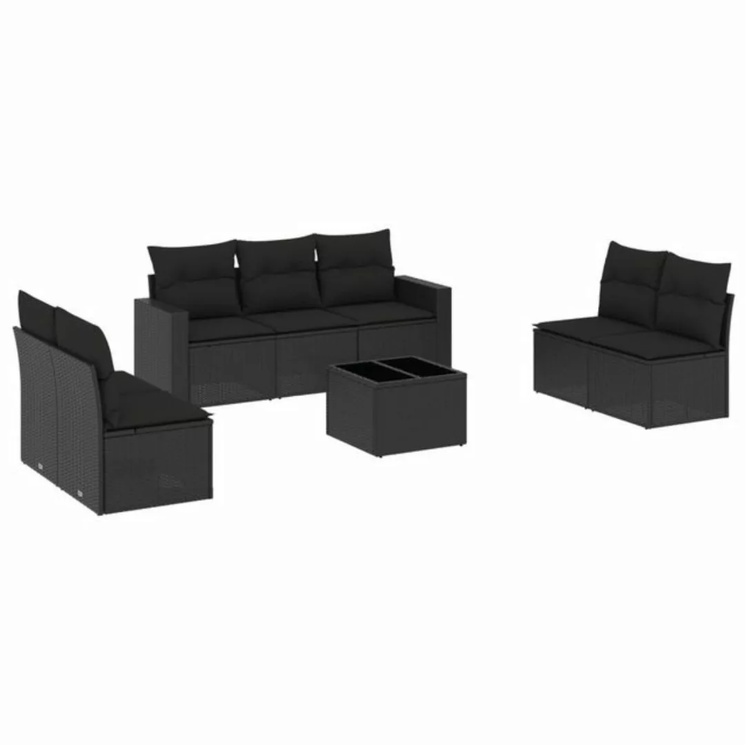 vidaXL Sofaelement 8-tlg. Garten-Sofagarnitur mit Kissen Schwarz Poly Ratta günstig online kaufen